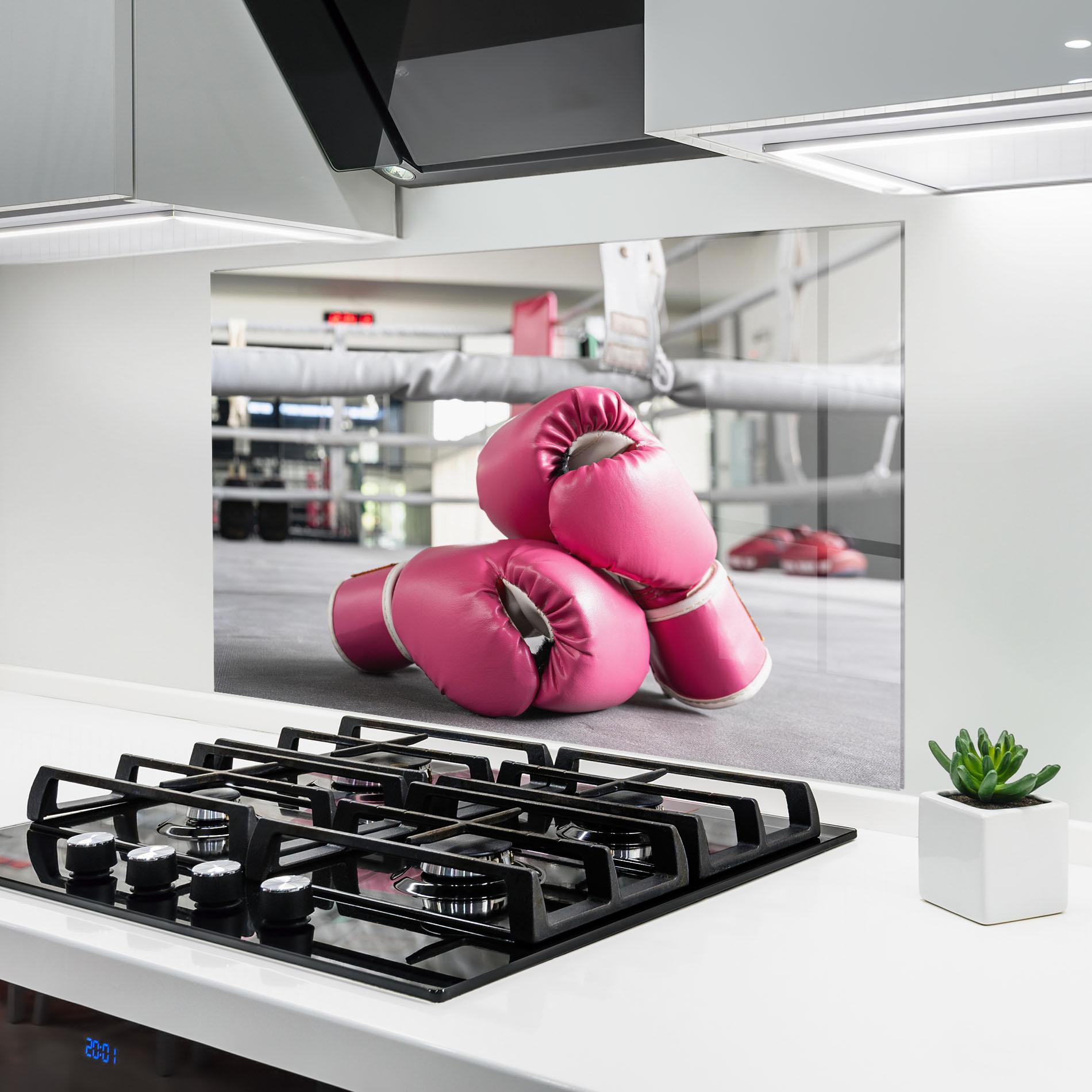 Küchenrückwand Glas Pink Boxing Gloves mockup 6