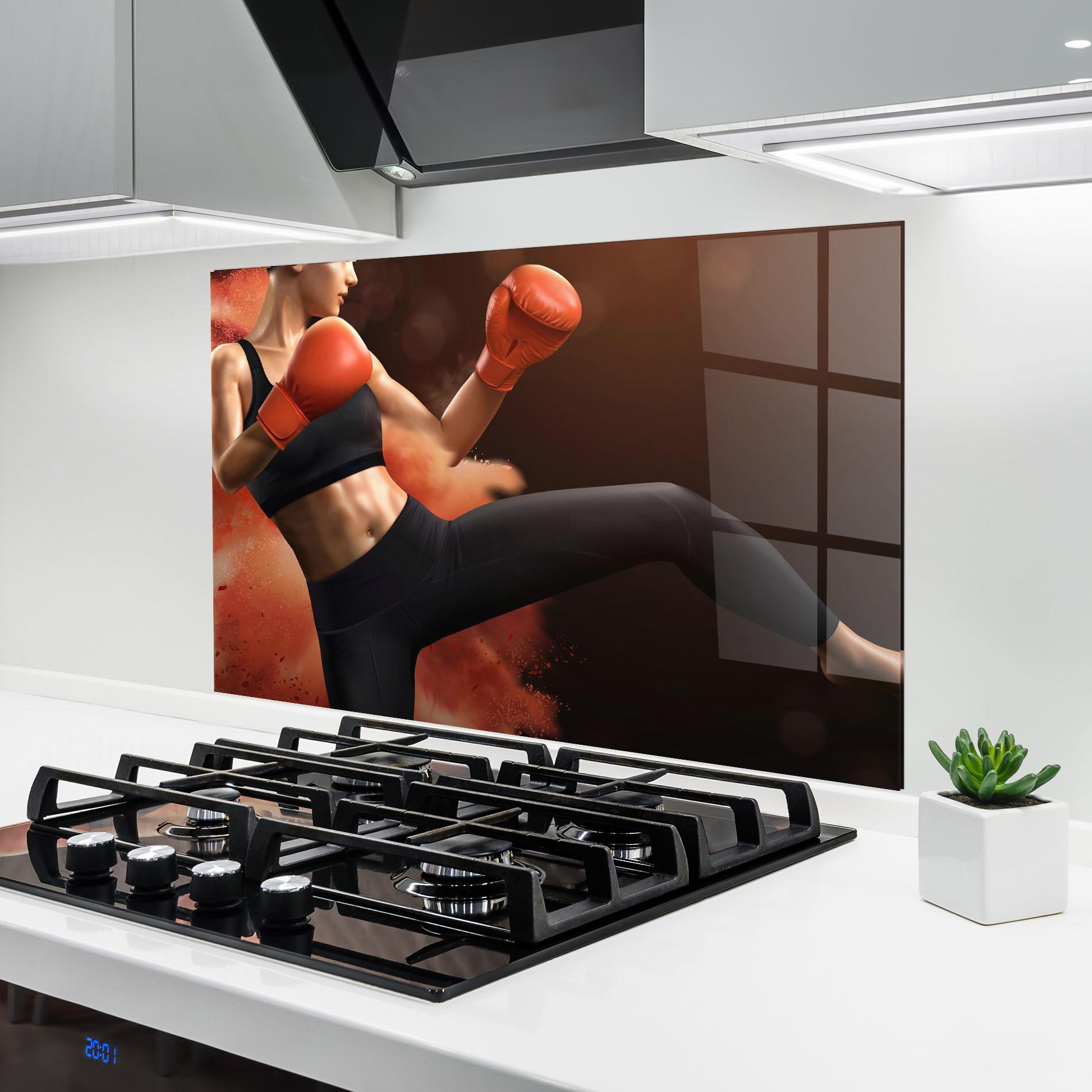 Küchenrückwand Glas Woman Box mockup 6