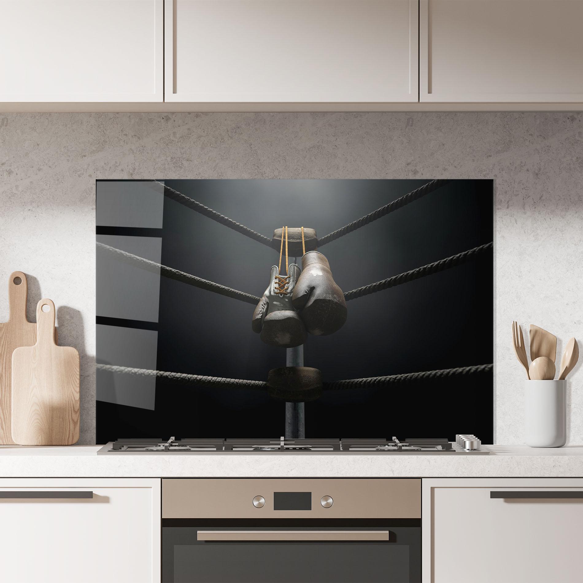Küchenrückwand Glas Black Boxing Glove mockup 7