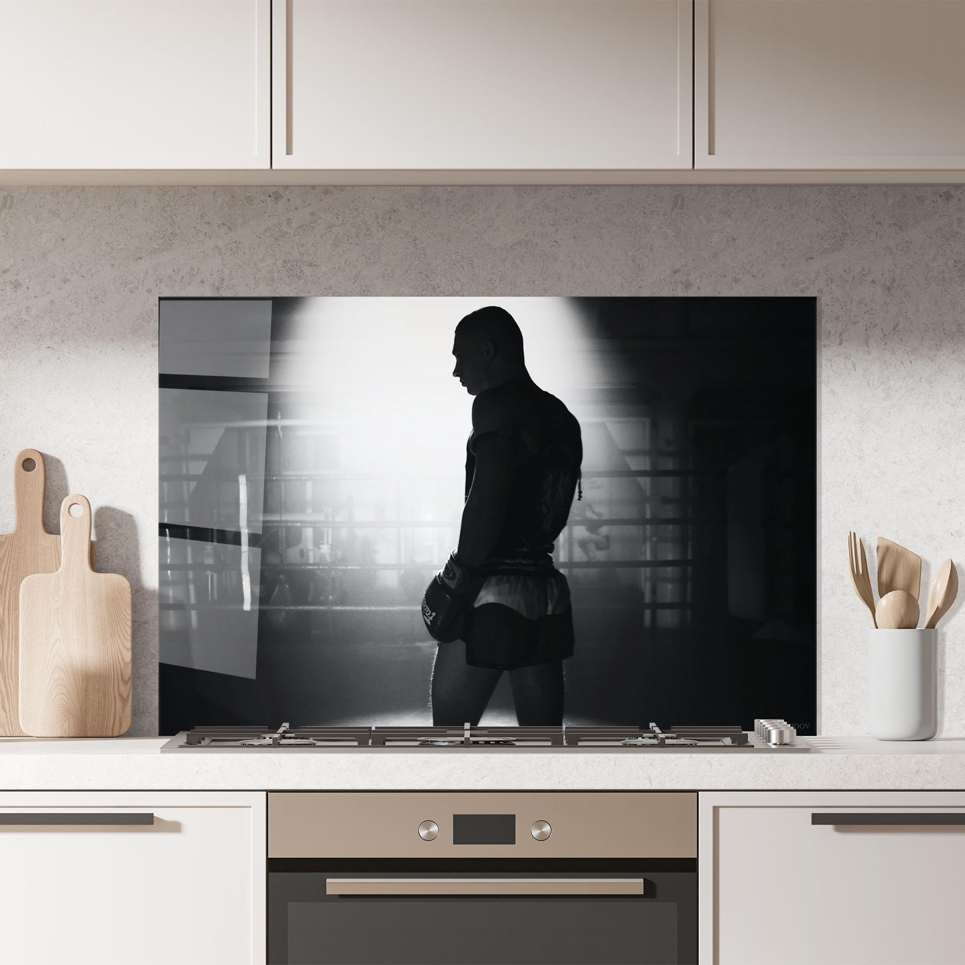Küchenrückwand Glas Boxer Shilouette mockup 7