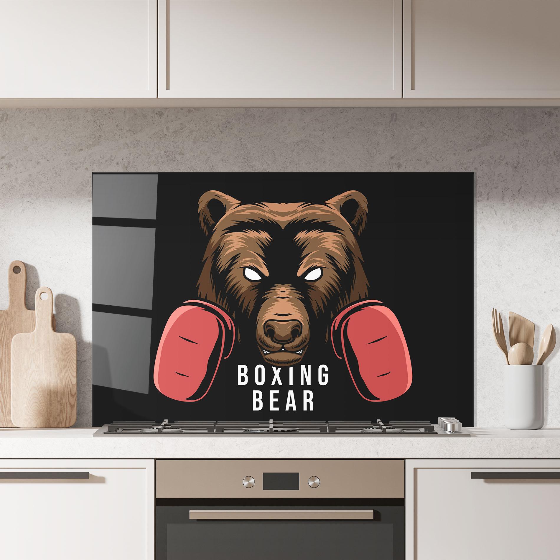 Küchenrückwand Glas Boxing Bear mockup 7