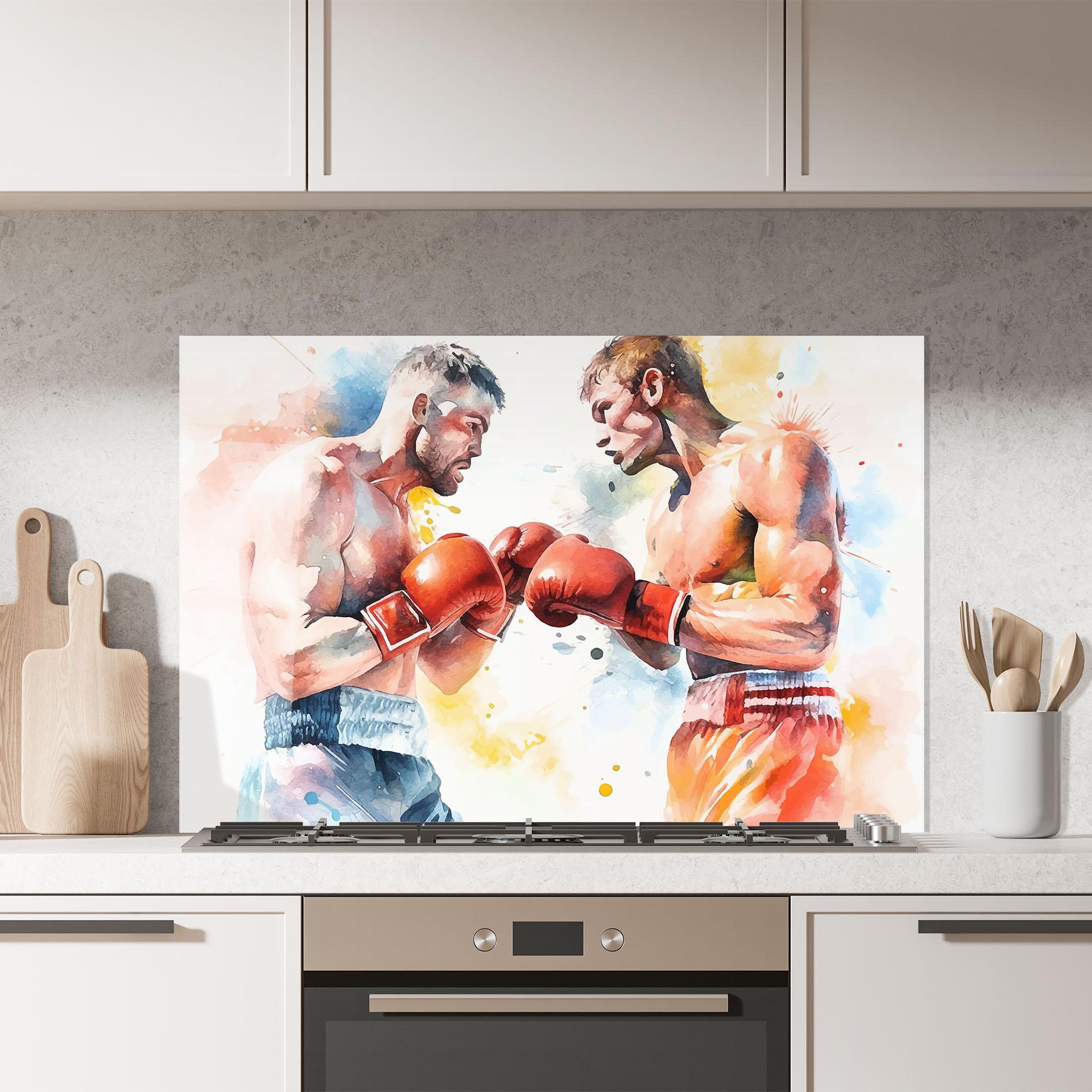 Küchenrückwand Glas Boxing Match Art mockup 7
