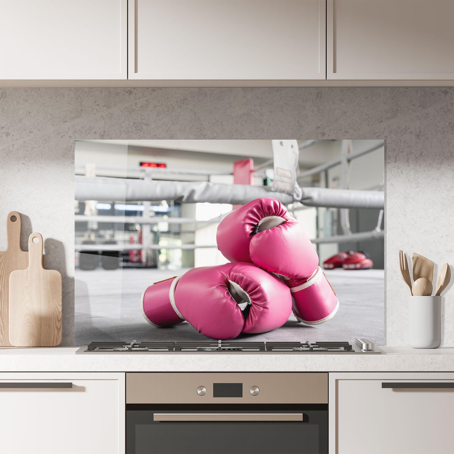 Küchenrückwand Glas Pink Boxing Gloves mockup 7
