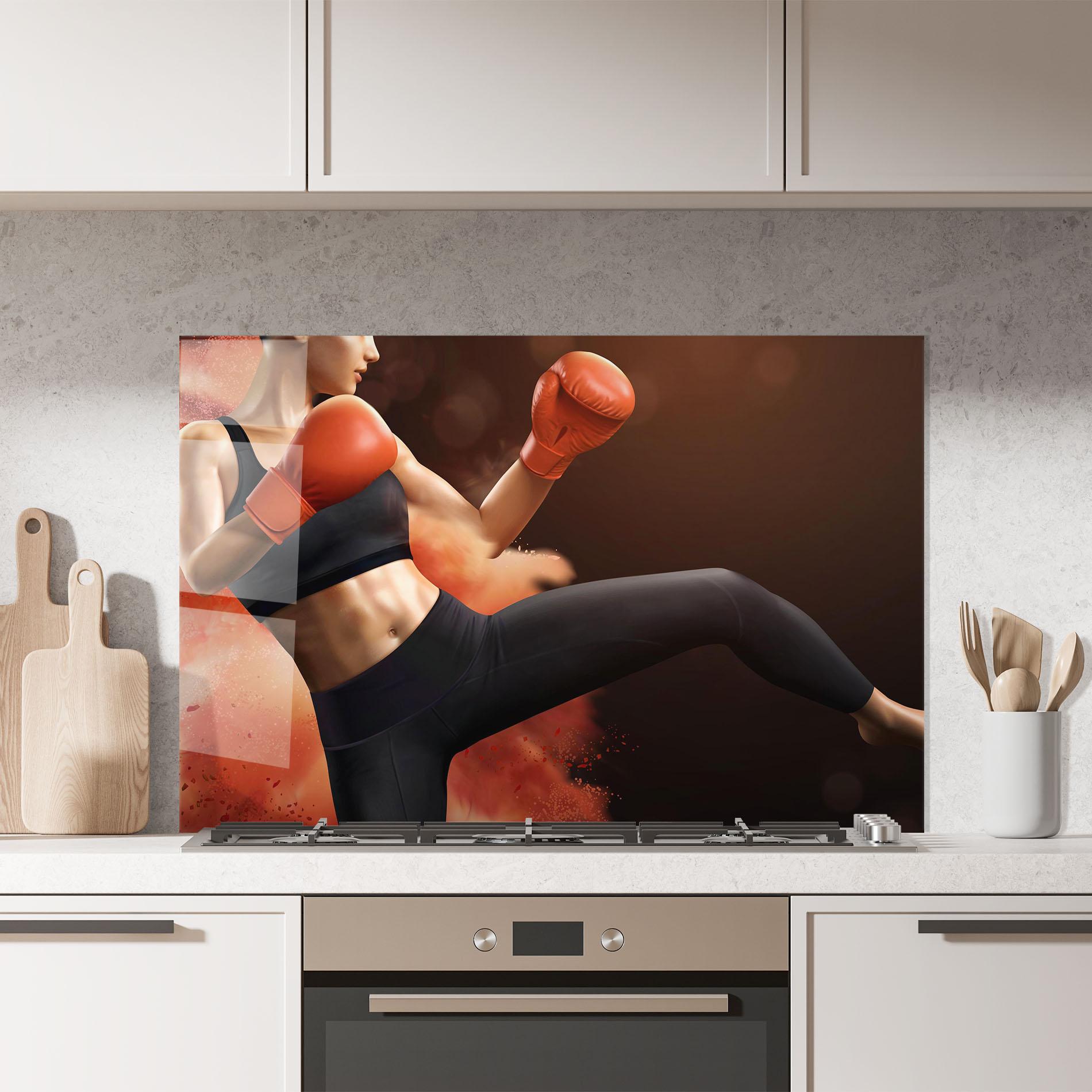 Küchenrückwand Glas Woman Box mockup 7