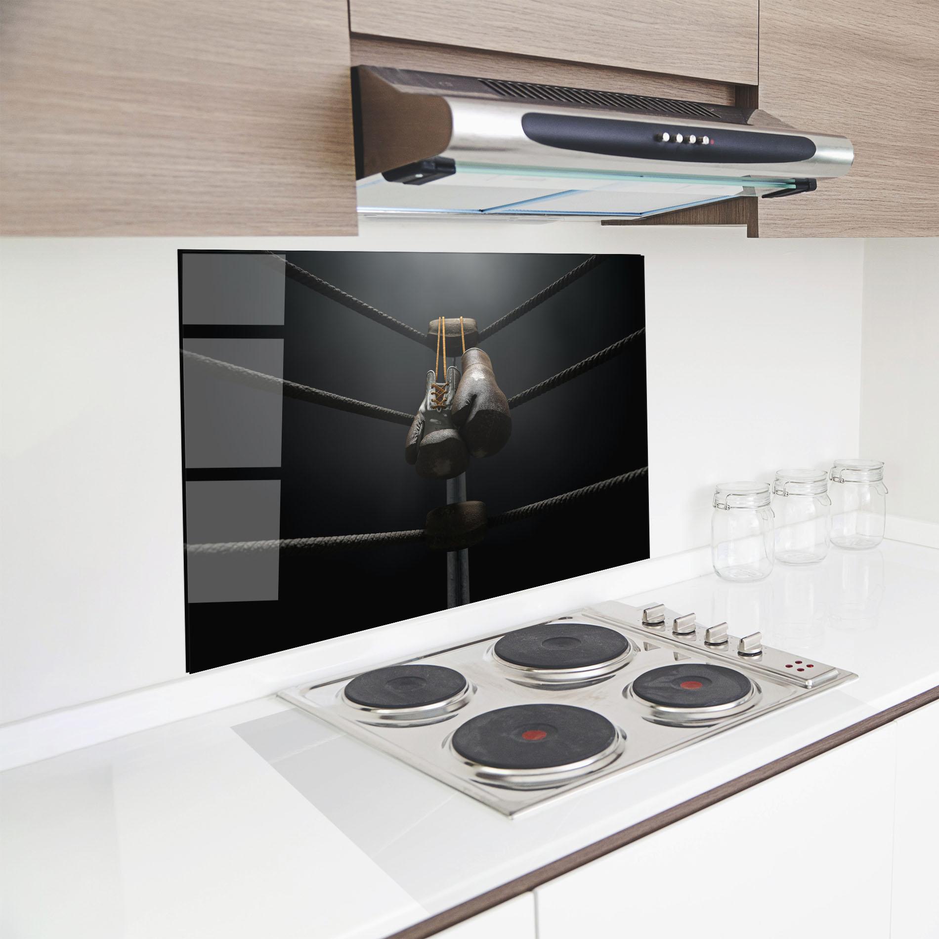 Küchenrückwand Glas Black Boxing Glove mockup 8