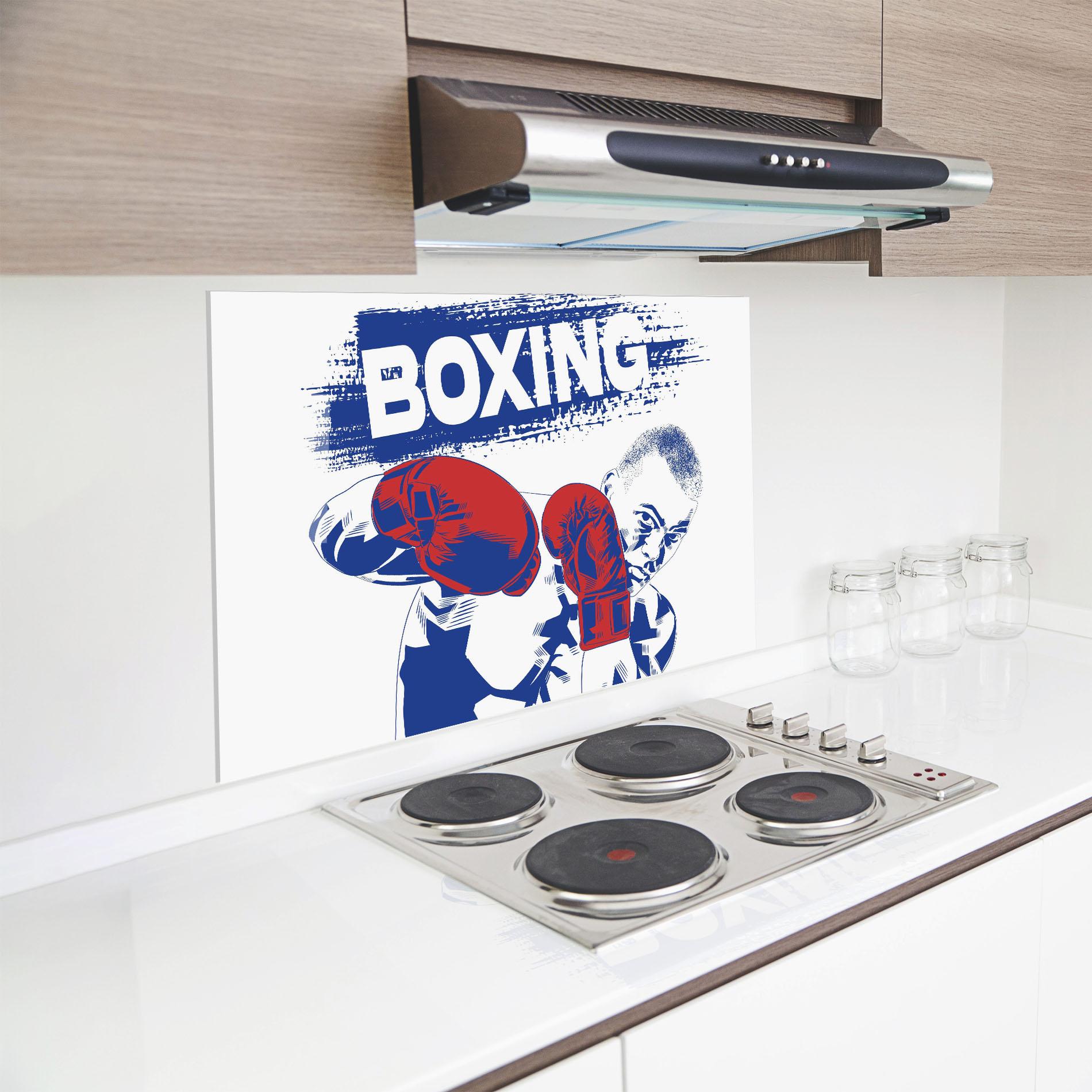 Küchenrückwand Glas Blue Boxing mockup 8