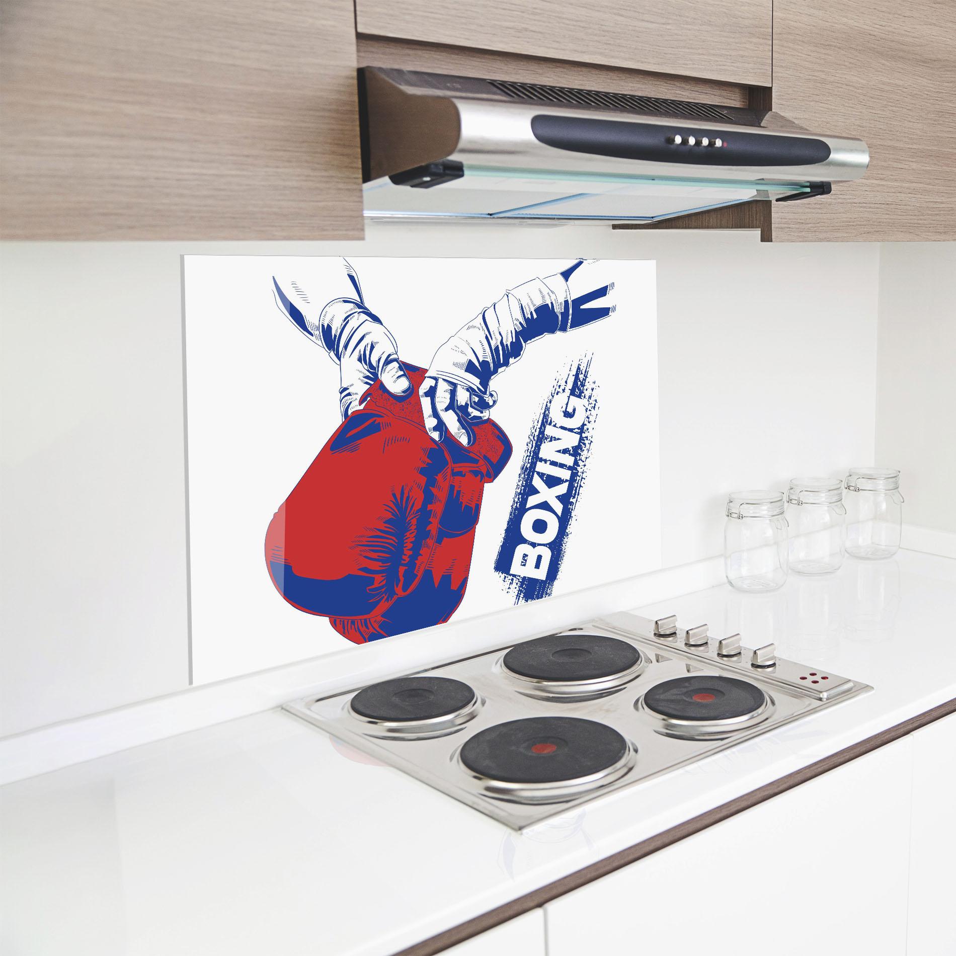 Küchenrückwand Glas Boxing Blue mockup 8