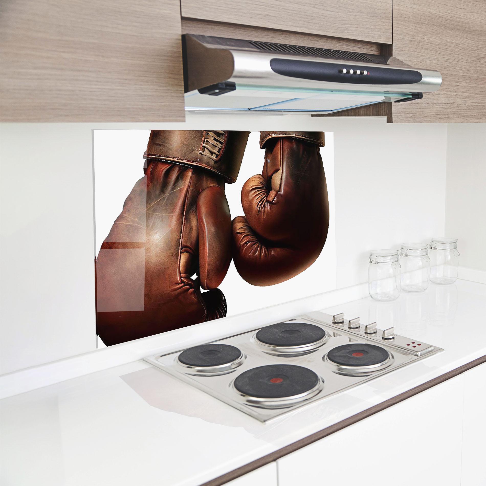 Küchenrückwand Glas Boxing Brown Gloves mockup 8