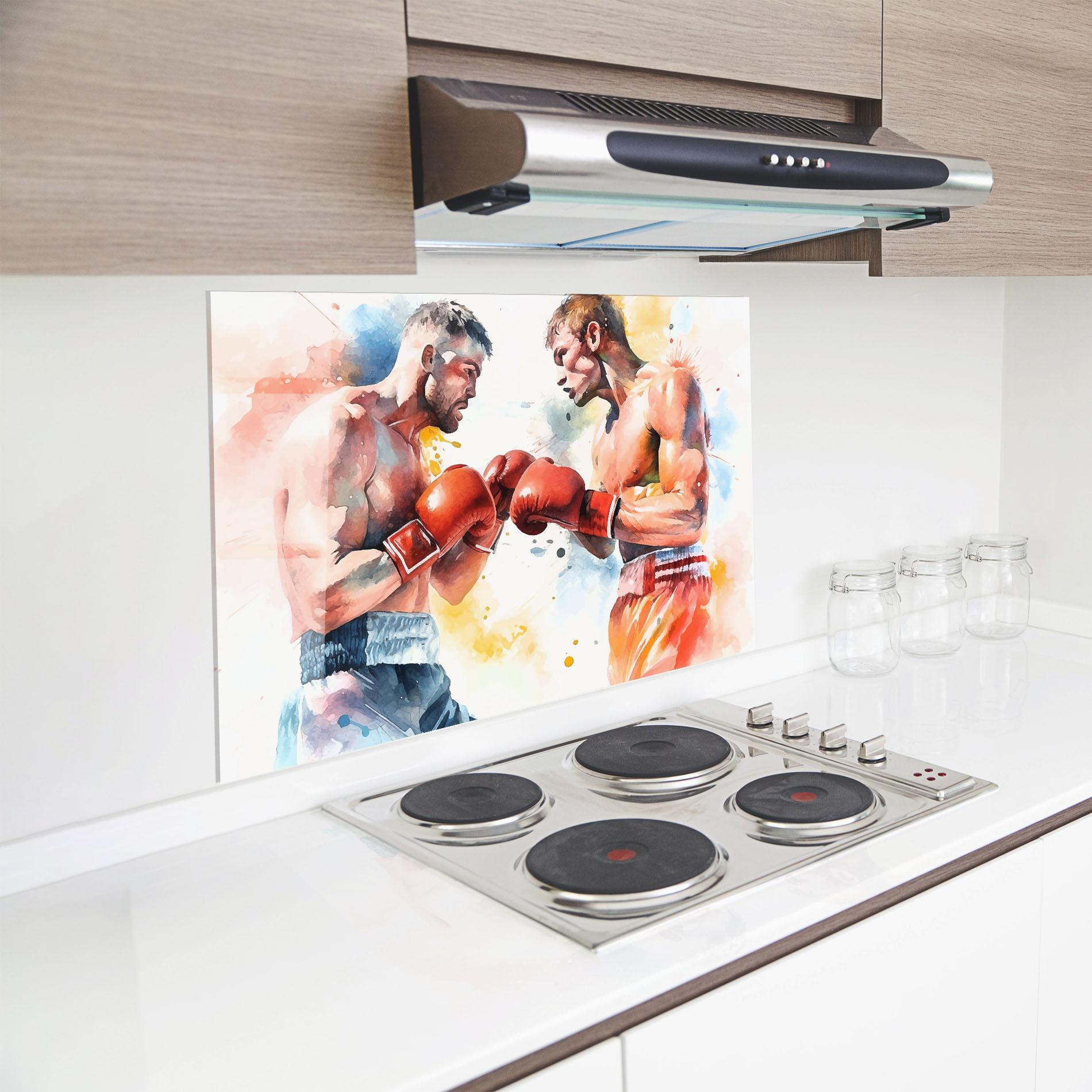 Küchenrückwand Glas Boxing Match Art mockup 8