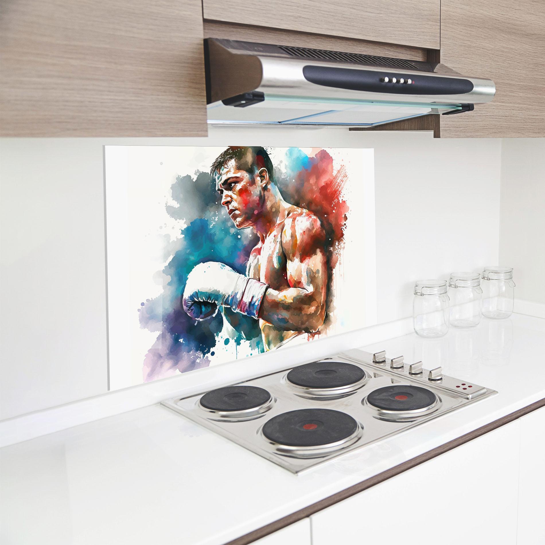 Küchenrückwand Glas Boxing Red Blue mockup 8
