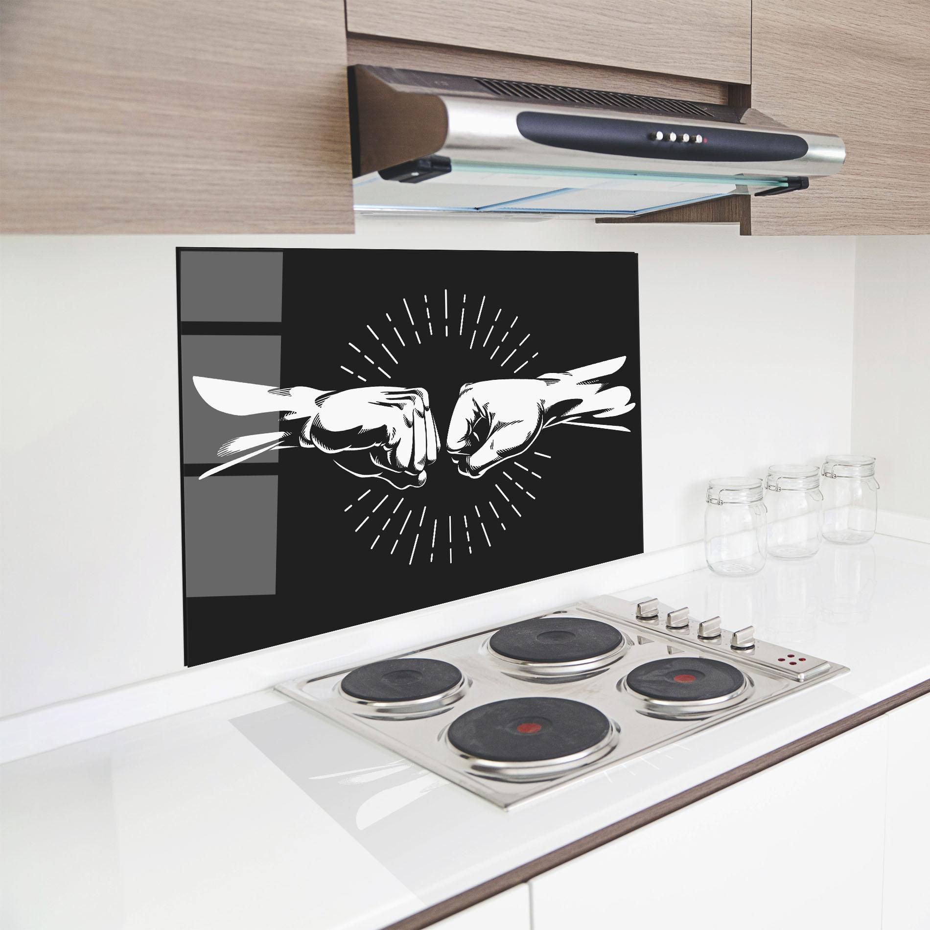 Küchenrückwand Glas Grey Handshake Box mockup 8