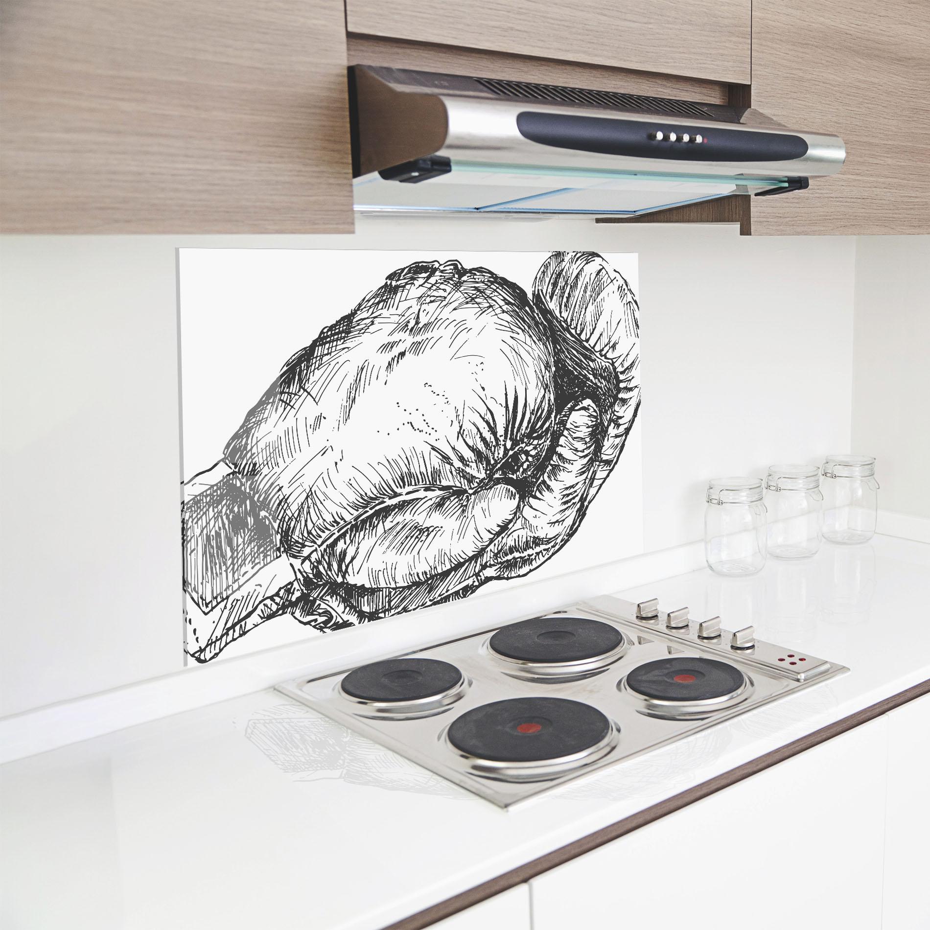 Küchenrückwand Glas Grey Line Glove mockup 8