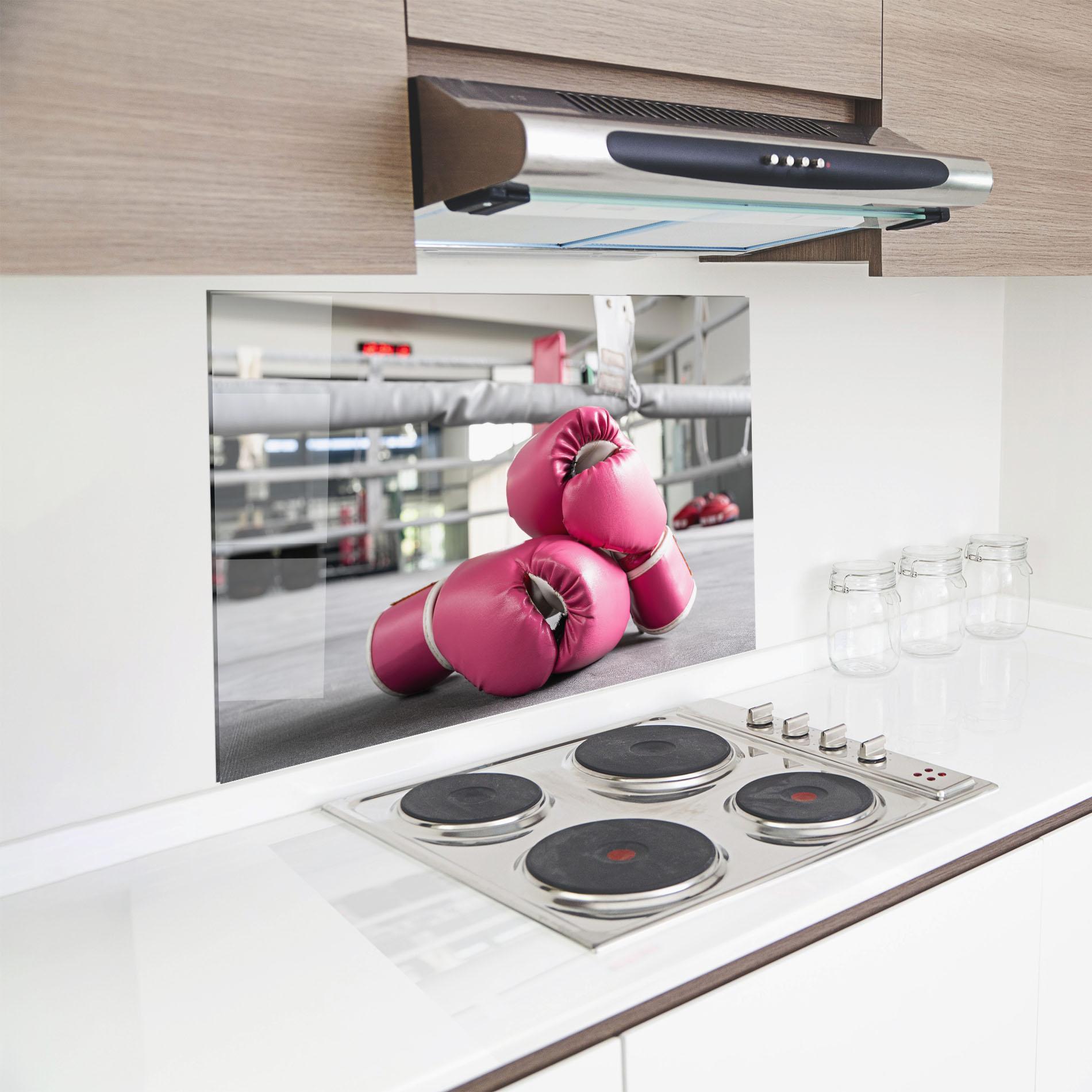 Küchenrückwand Glas Pink Boxing Gloves mockup 8