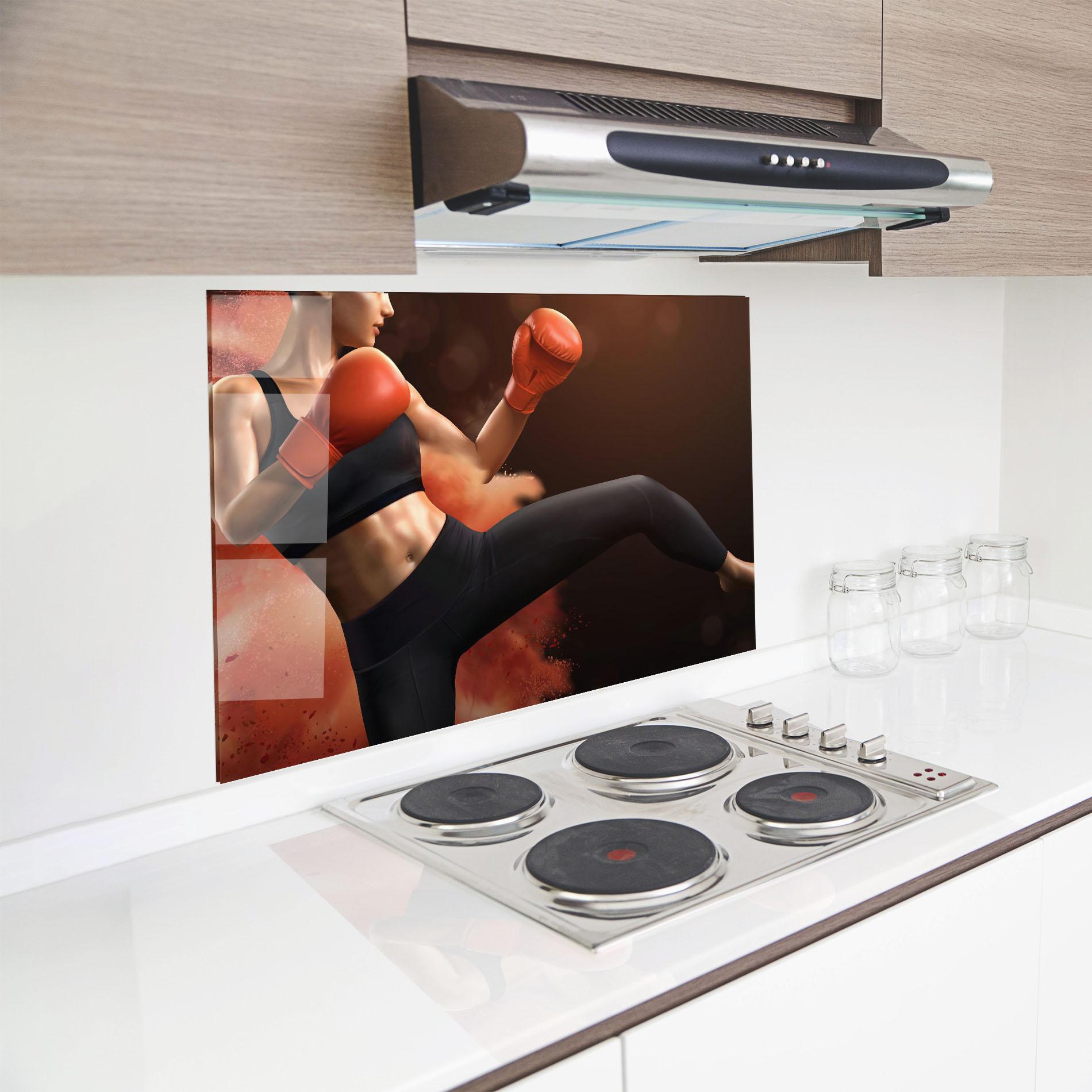 Küchenrückwand Glas Woman Box mockup 8