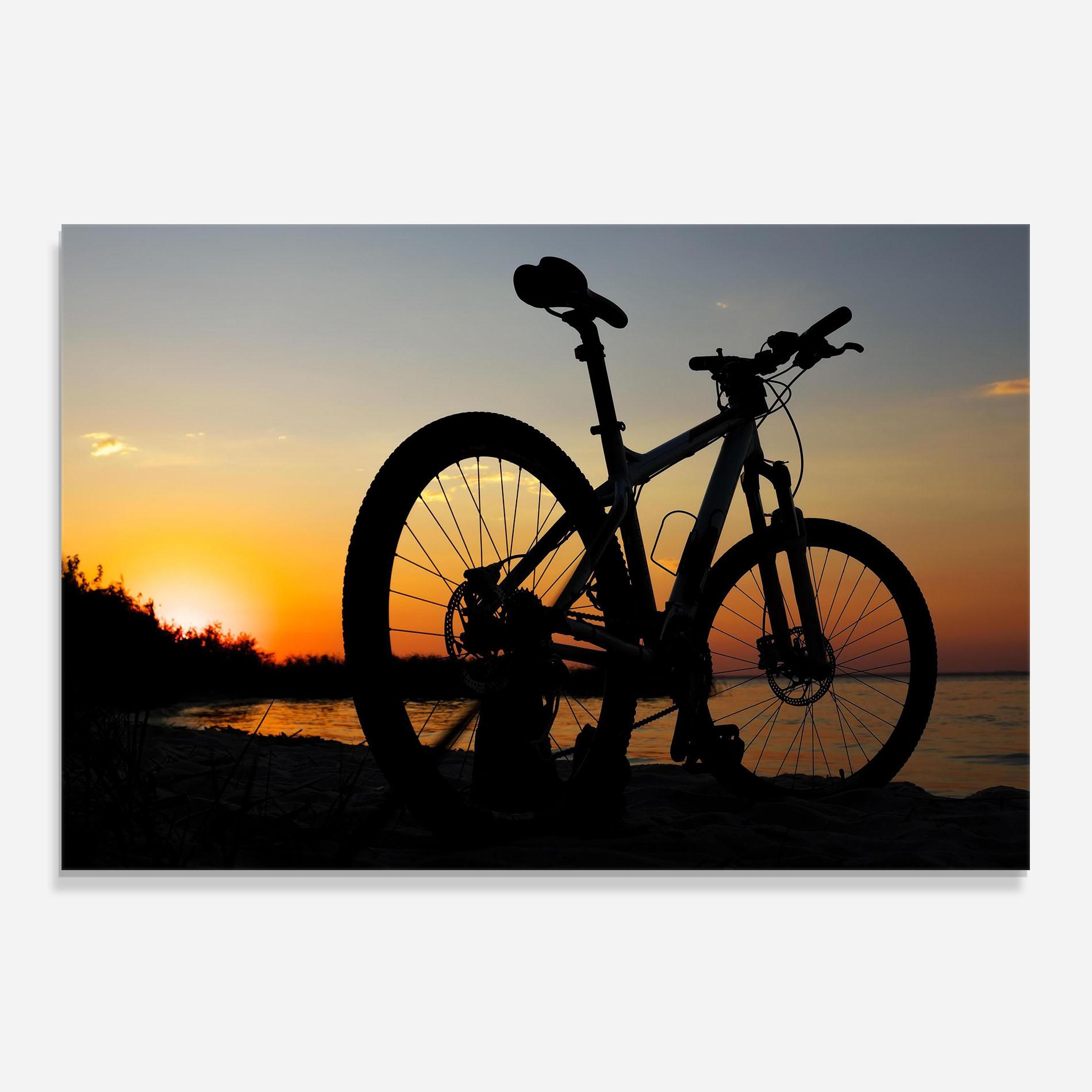 Küchenrückwand Glas Beach Bike Silhouette mockup 0