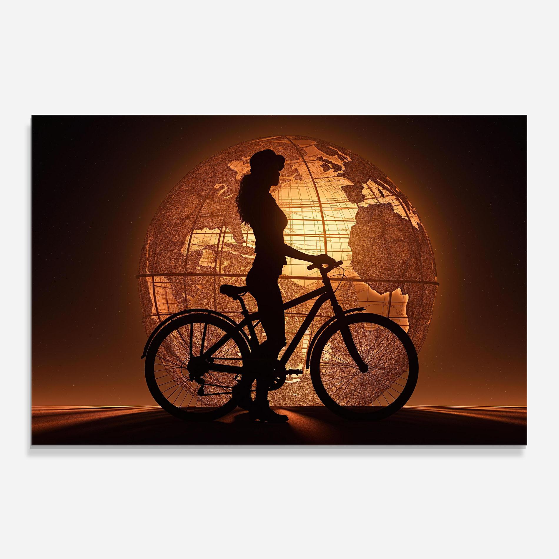 Küchenrückwand Glas Globe Bike Shilouette mockup 0