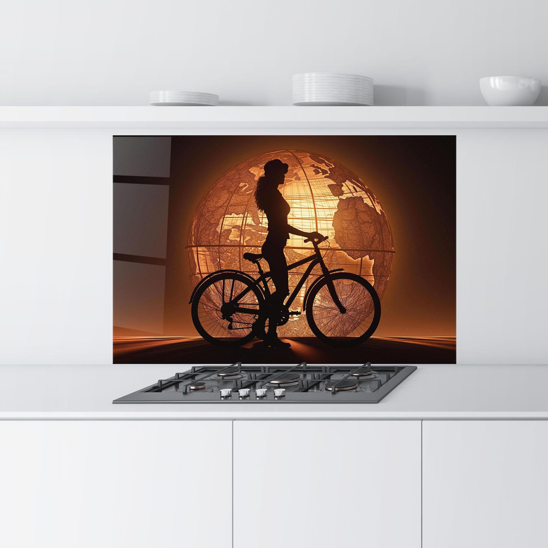 Küchenrückwand Glas Globe Bike Shilouette mockup 9