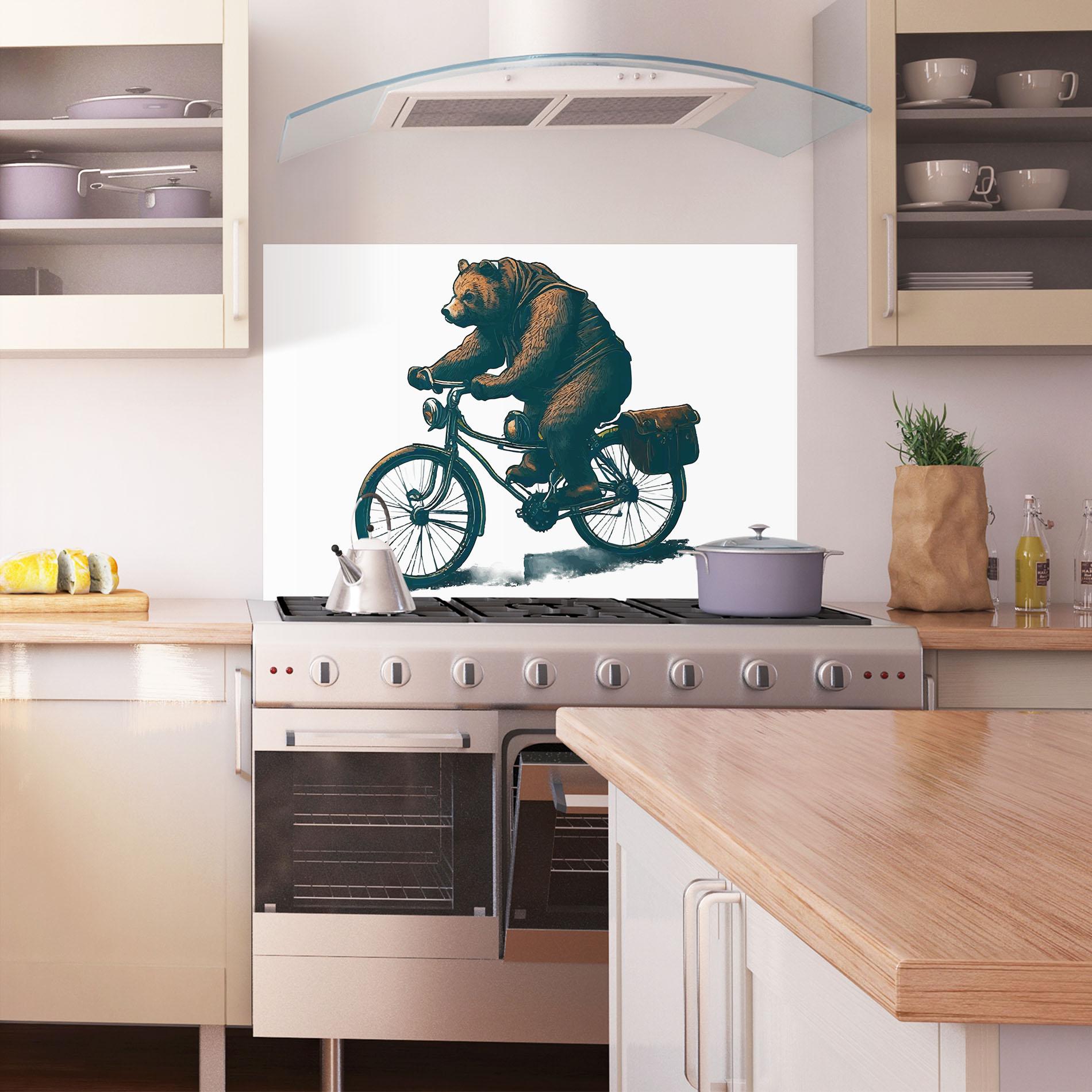 Küchenrückwand Glas Bear Bike mockup 1