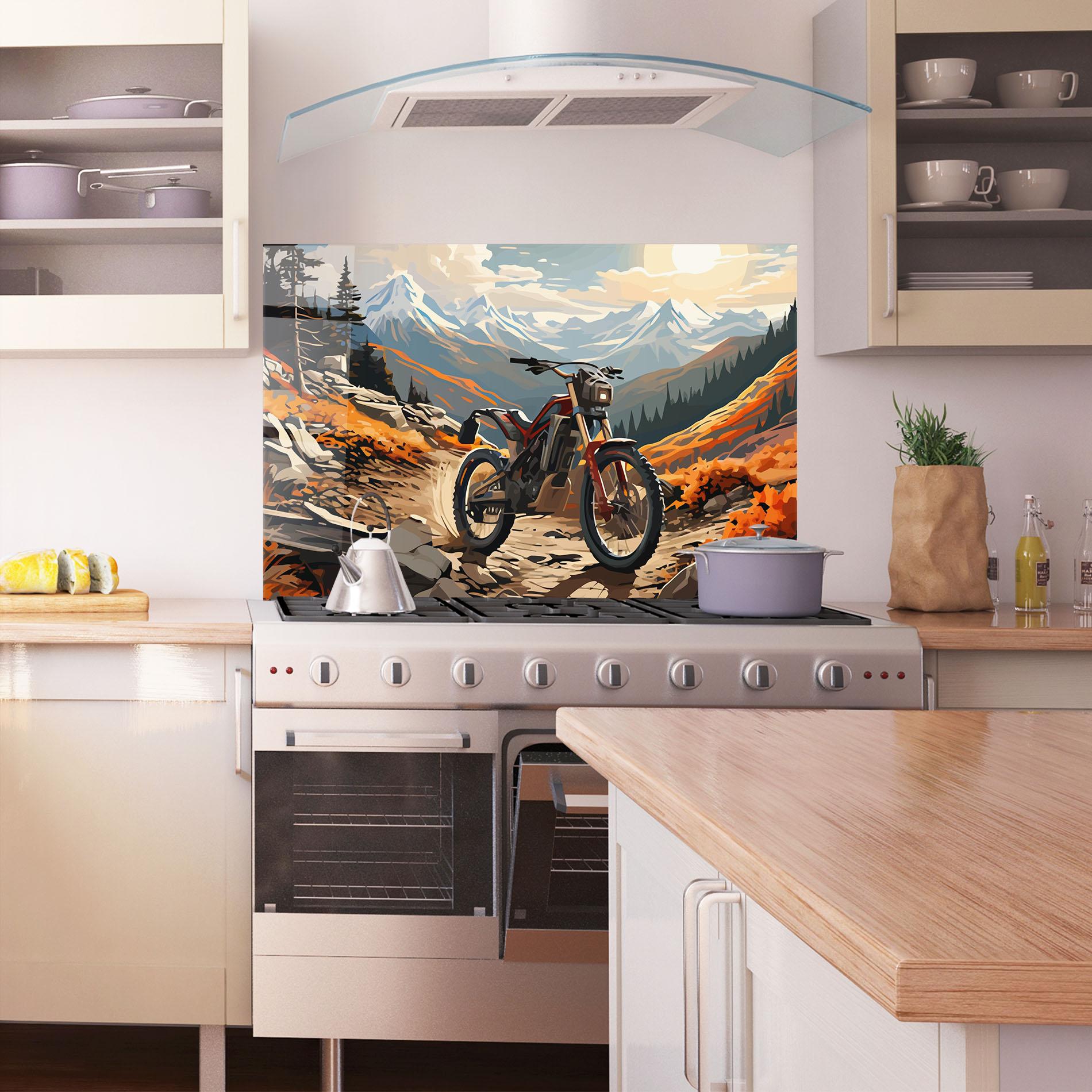 Küchenrückwand Glas Bike Mountain mockup 1