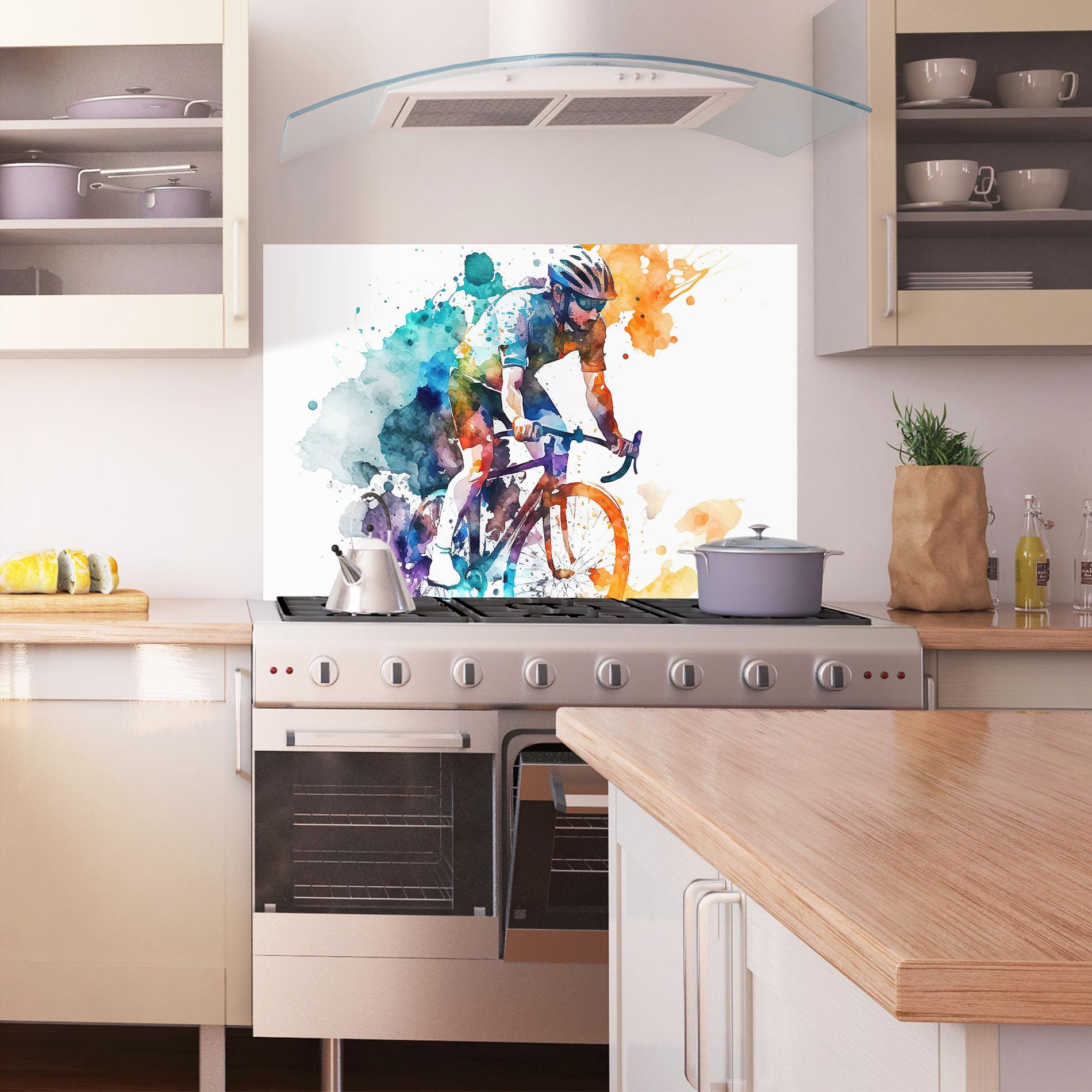 Küchenrückwand Glas Cycling Watercolor mockup 1