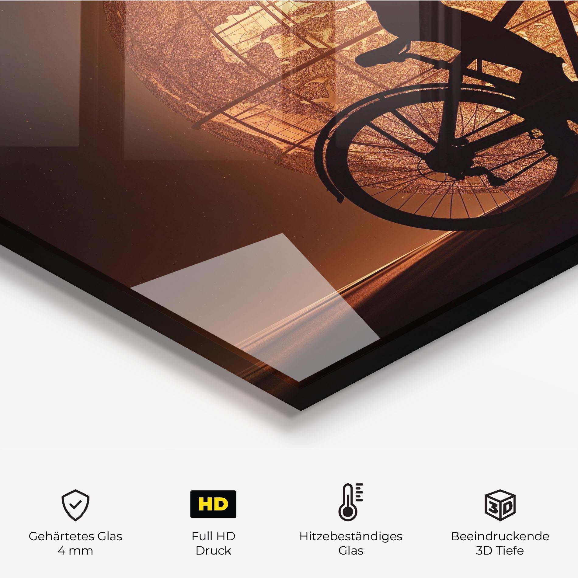 Küchenrückwand Glas Globe Bike Shilouette mockup 2