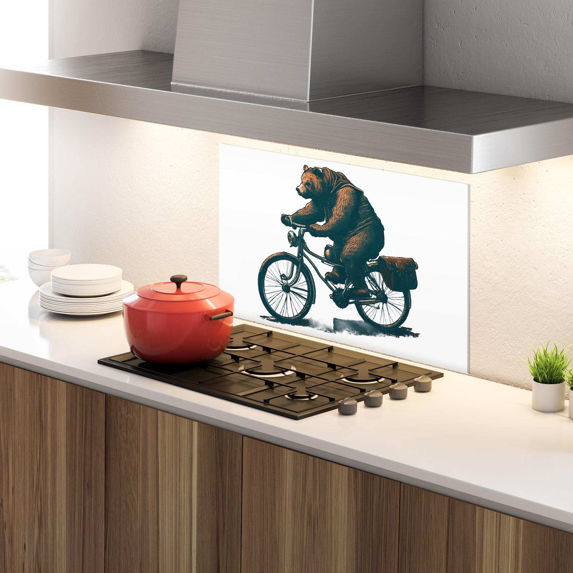 Küchenrückwand Glas Bear Bike mockup 4