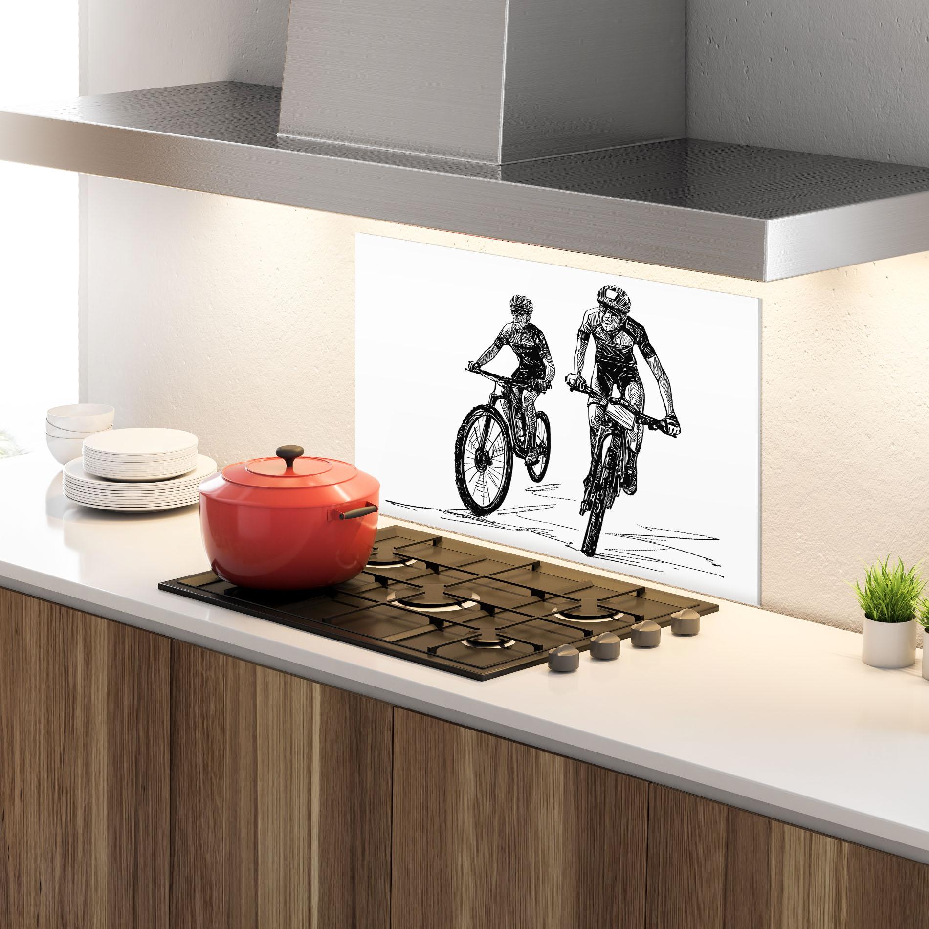 Küchenrückwand Glas Bike Couple Line mockup 4