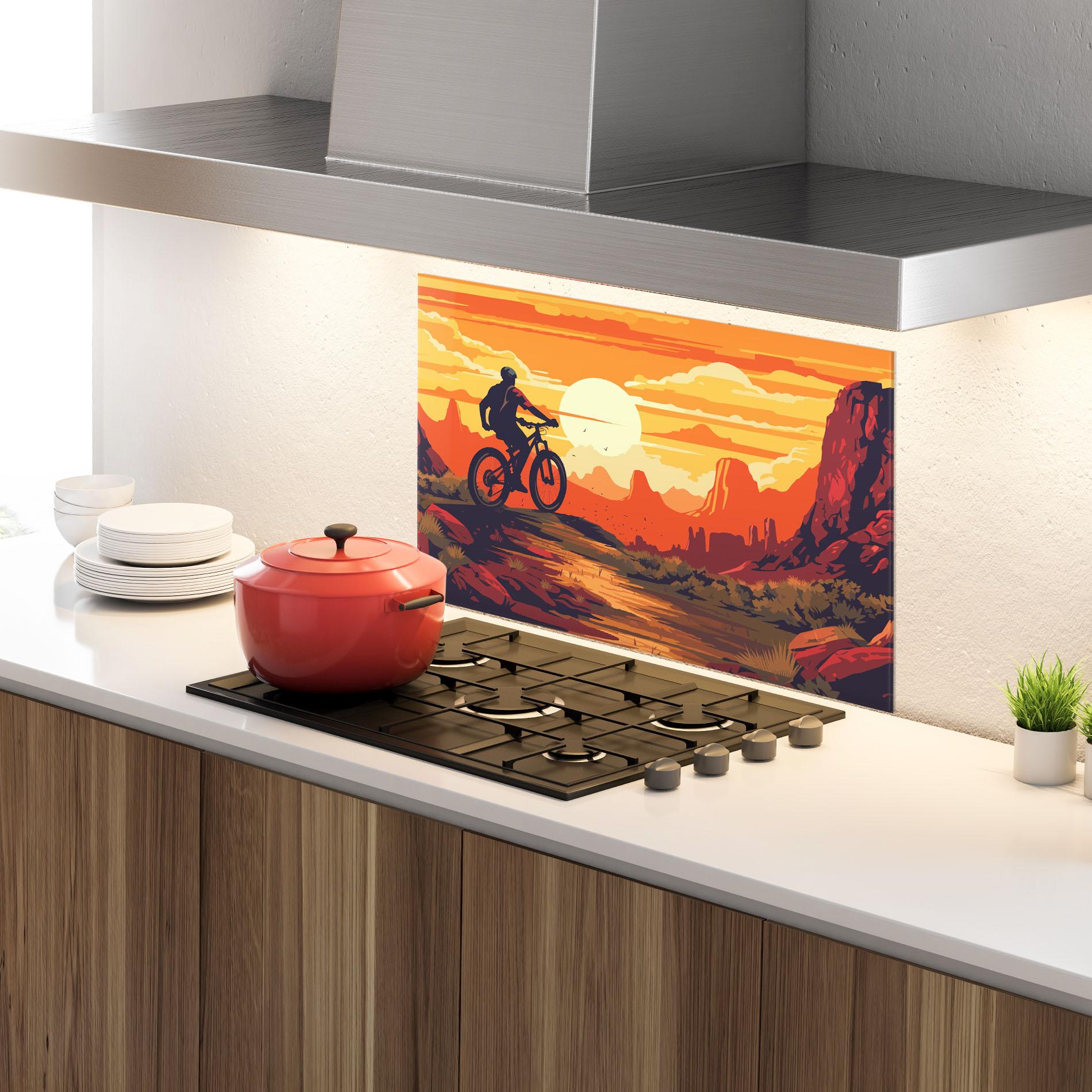 Küchenrückwand Glas Bike Mountain View mockup 4