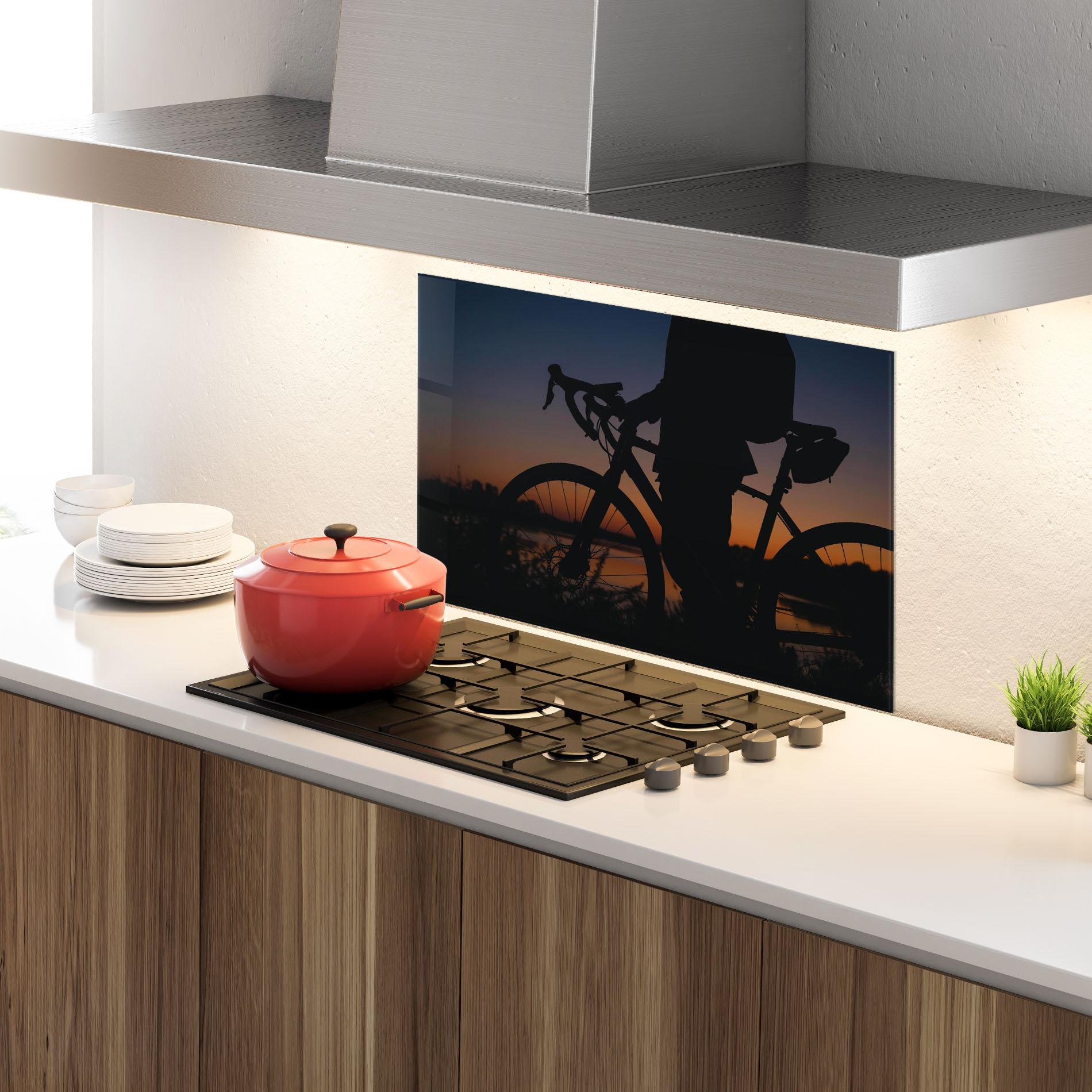 Küchenrückwand Glas Bike Near Lake mockup 4