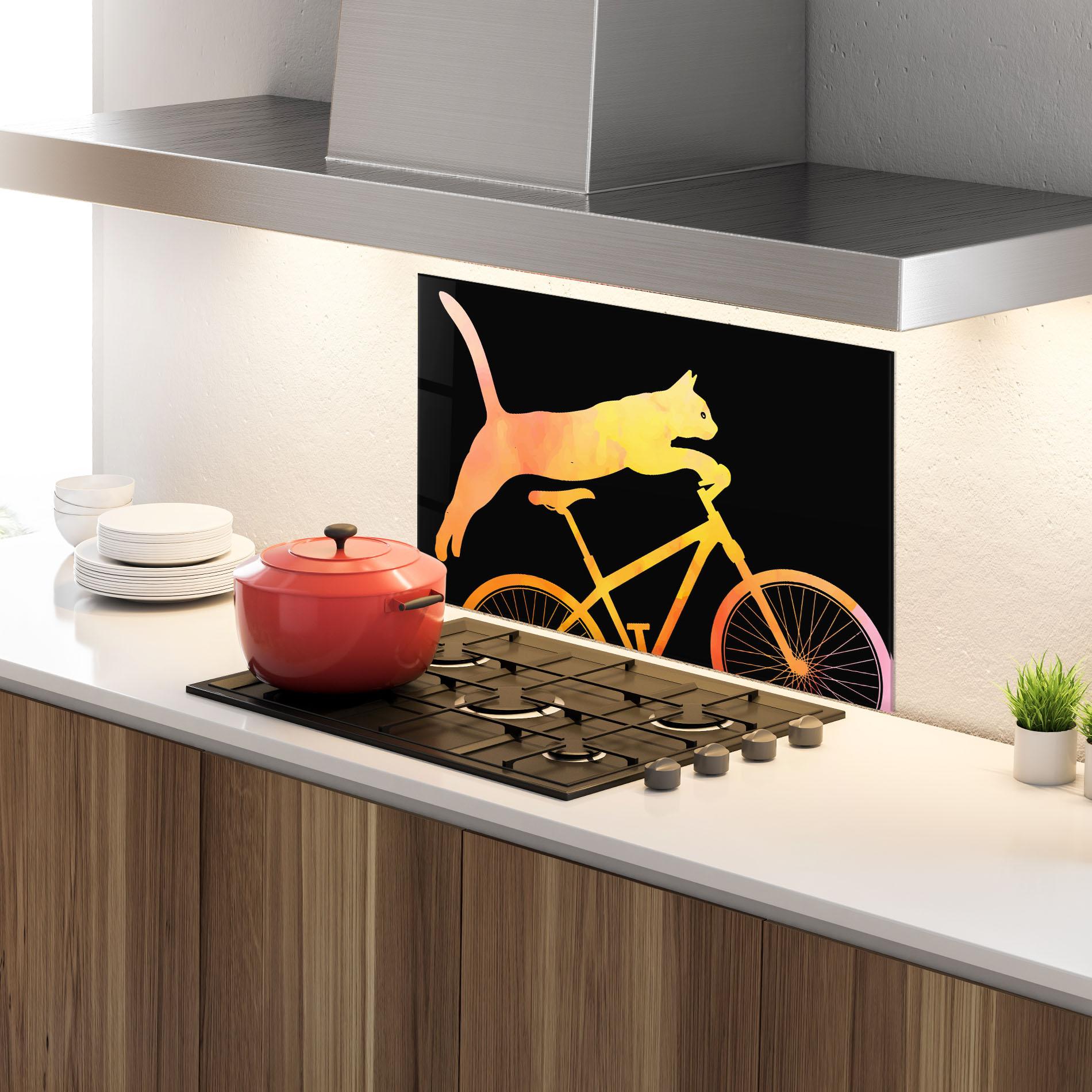Küchenrückwand Glas Cat Bike mockup 4