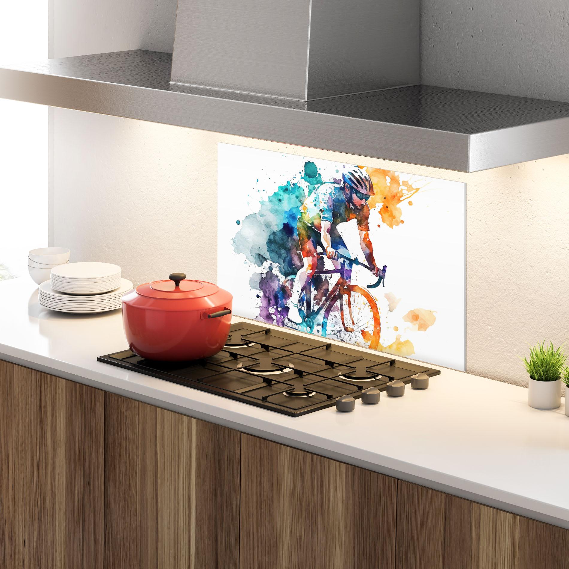 Küchenrückwand Glas Cycling Watercolor mockup 4