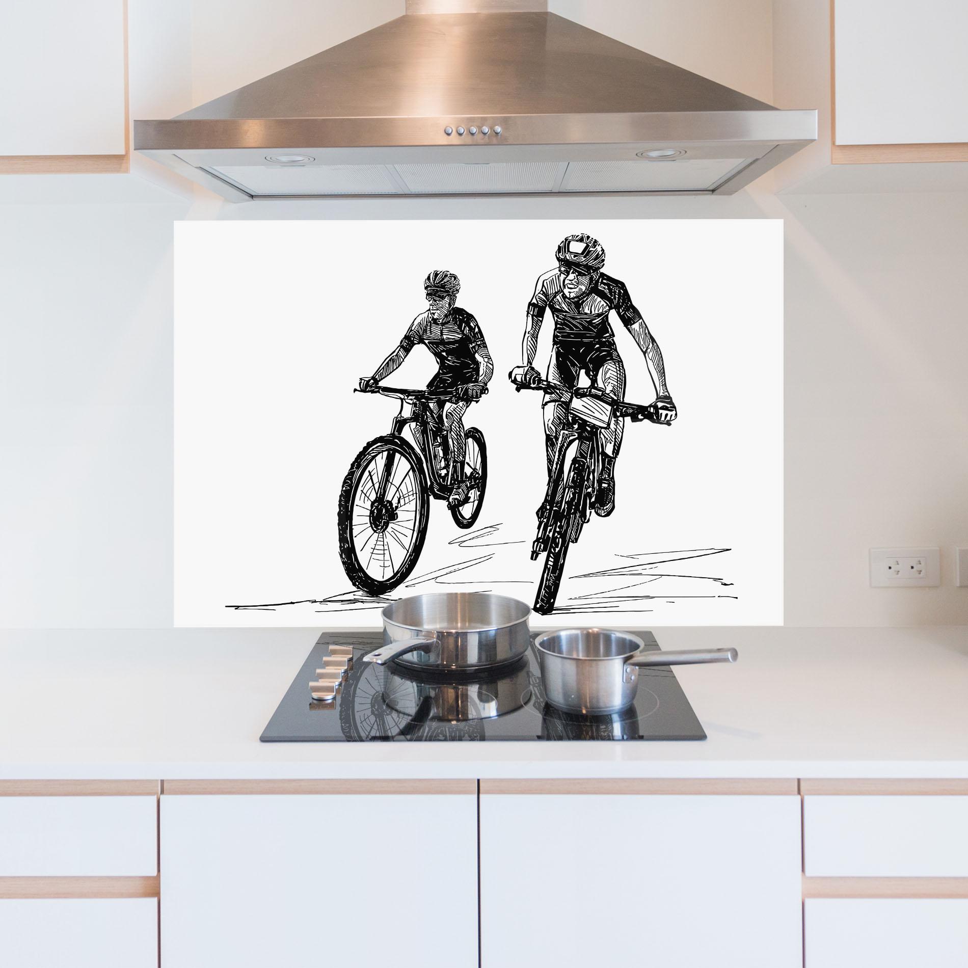 Küchenrückwand Glas Bike Couple Line mockup 5