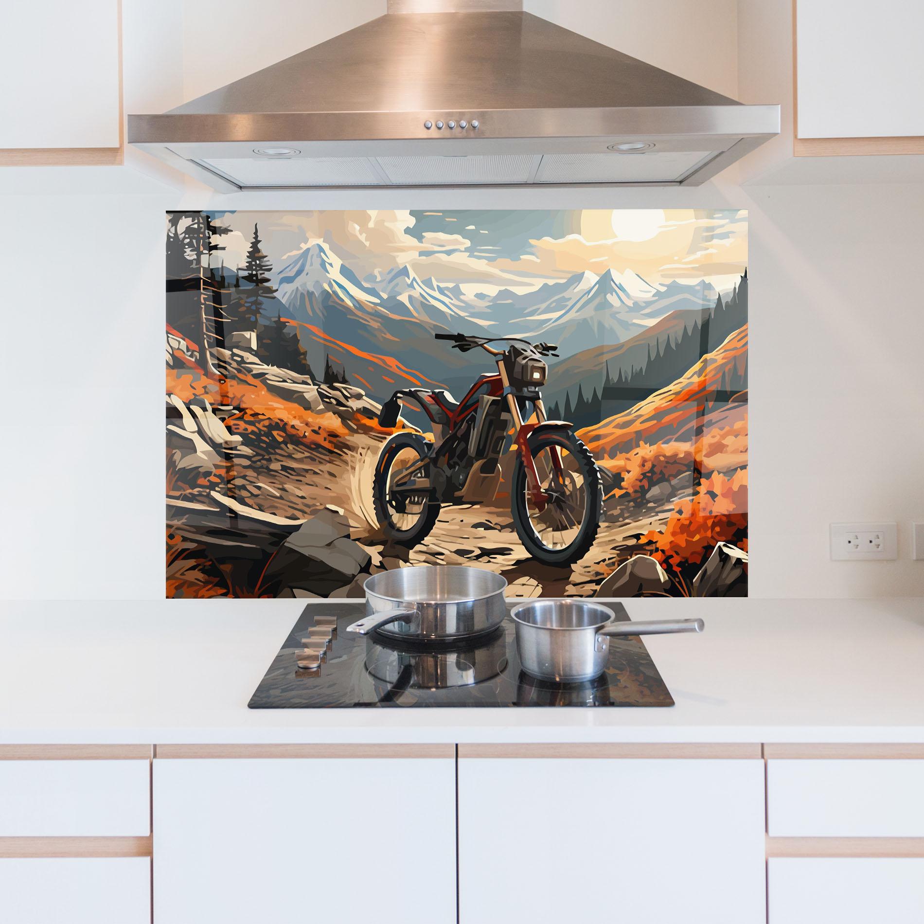 Küchenrückwand Glas Bike Mountain mockup 5