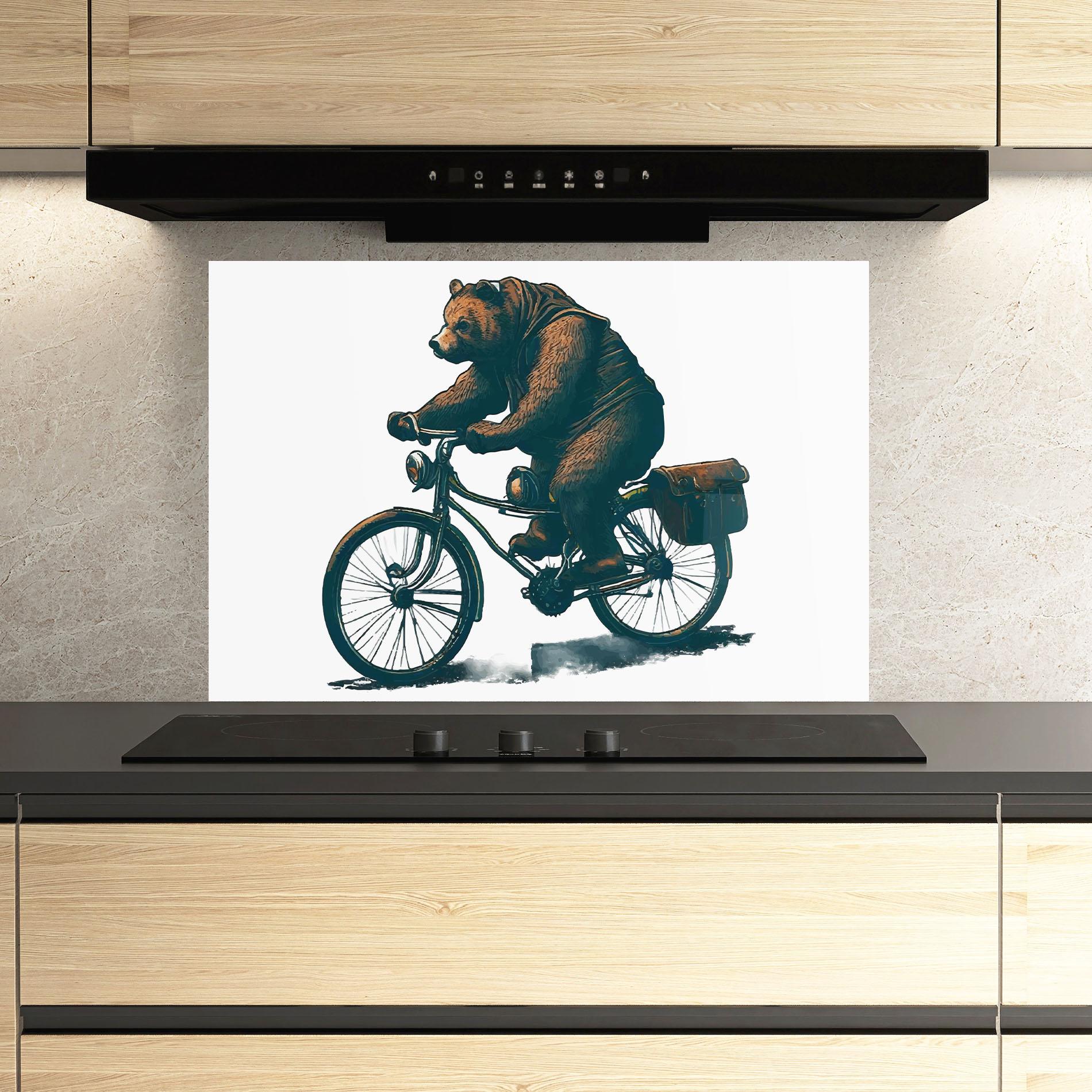 Küchenrückwand Glas Bear Bike mockup 3