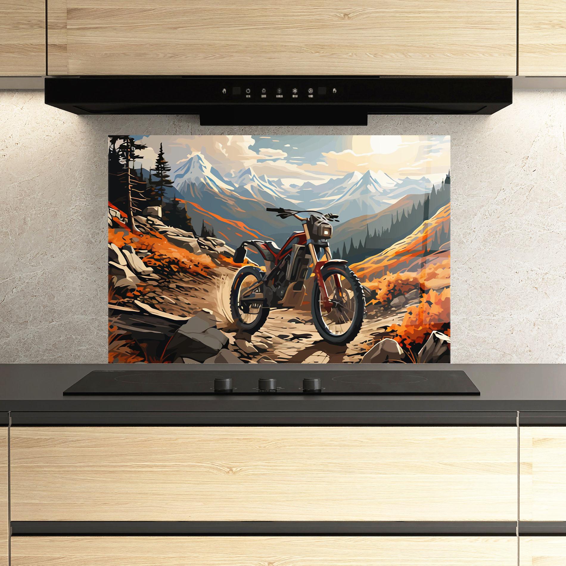 Küchenrückwand Glas Bike Mountain mockup 3