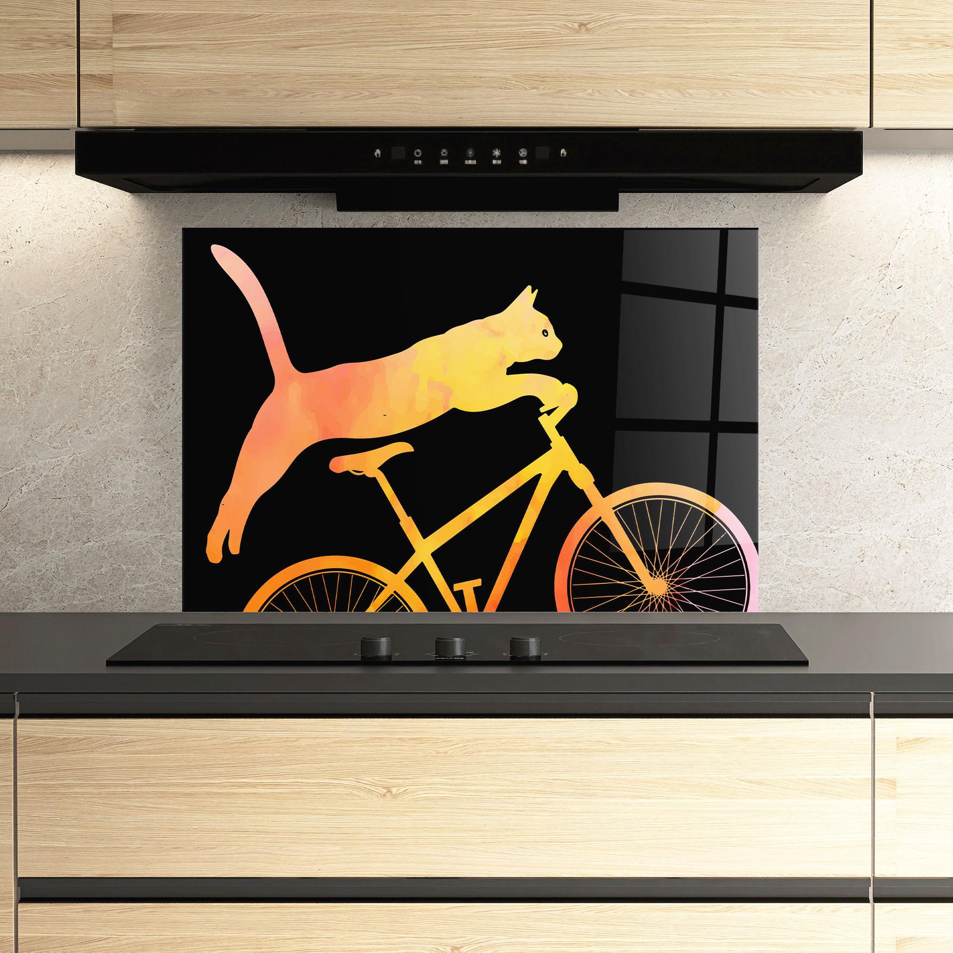 Küchenrückwand Glas Cat Bike mockup 3
