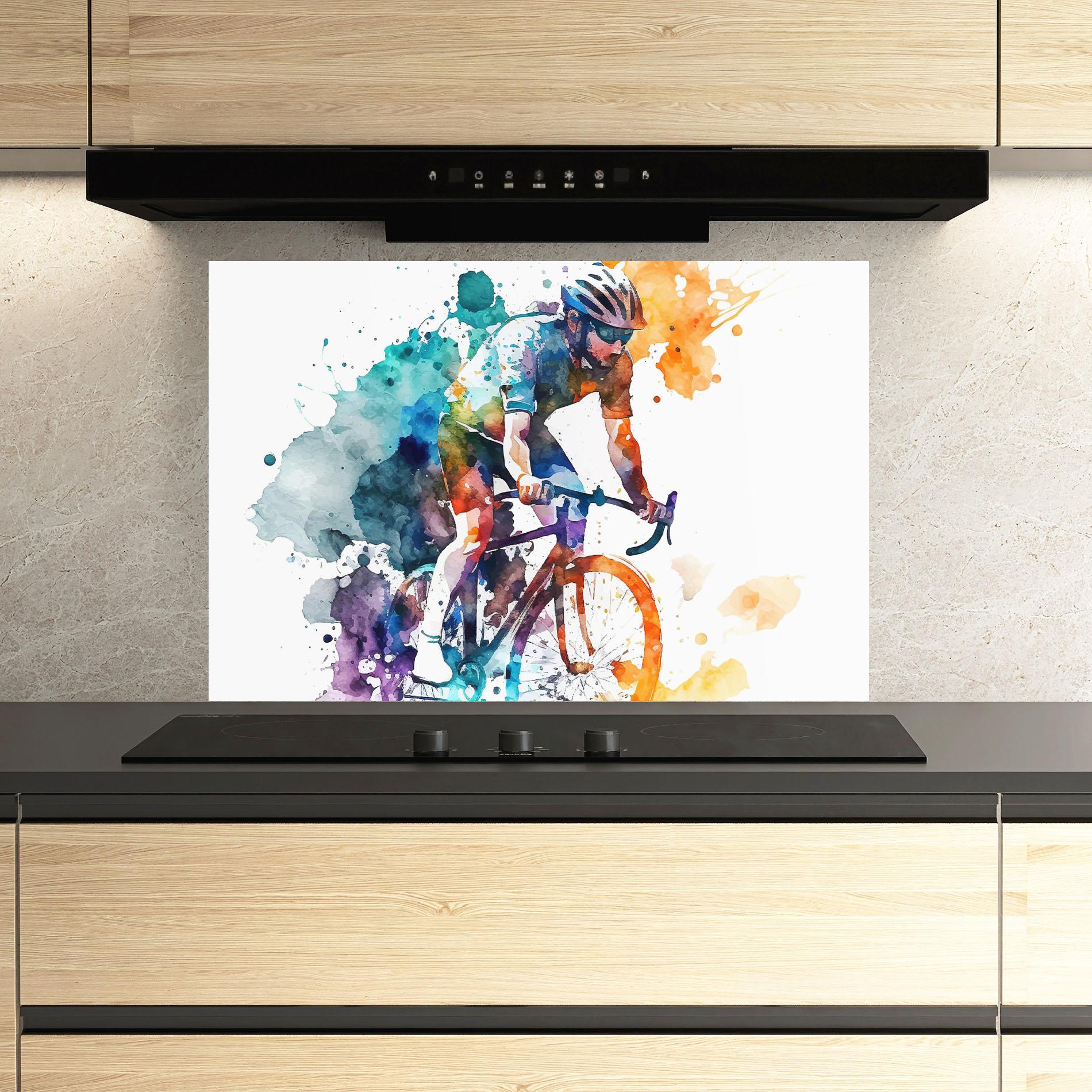 Küchenrückwand Glas Cycling Watercolor mockup 3