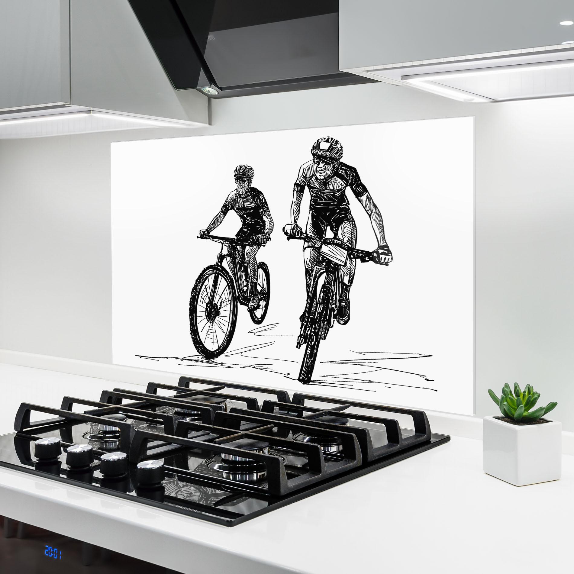 Küchenrückwand Glas Bike Couple Line mockup 6