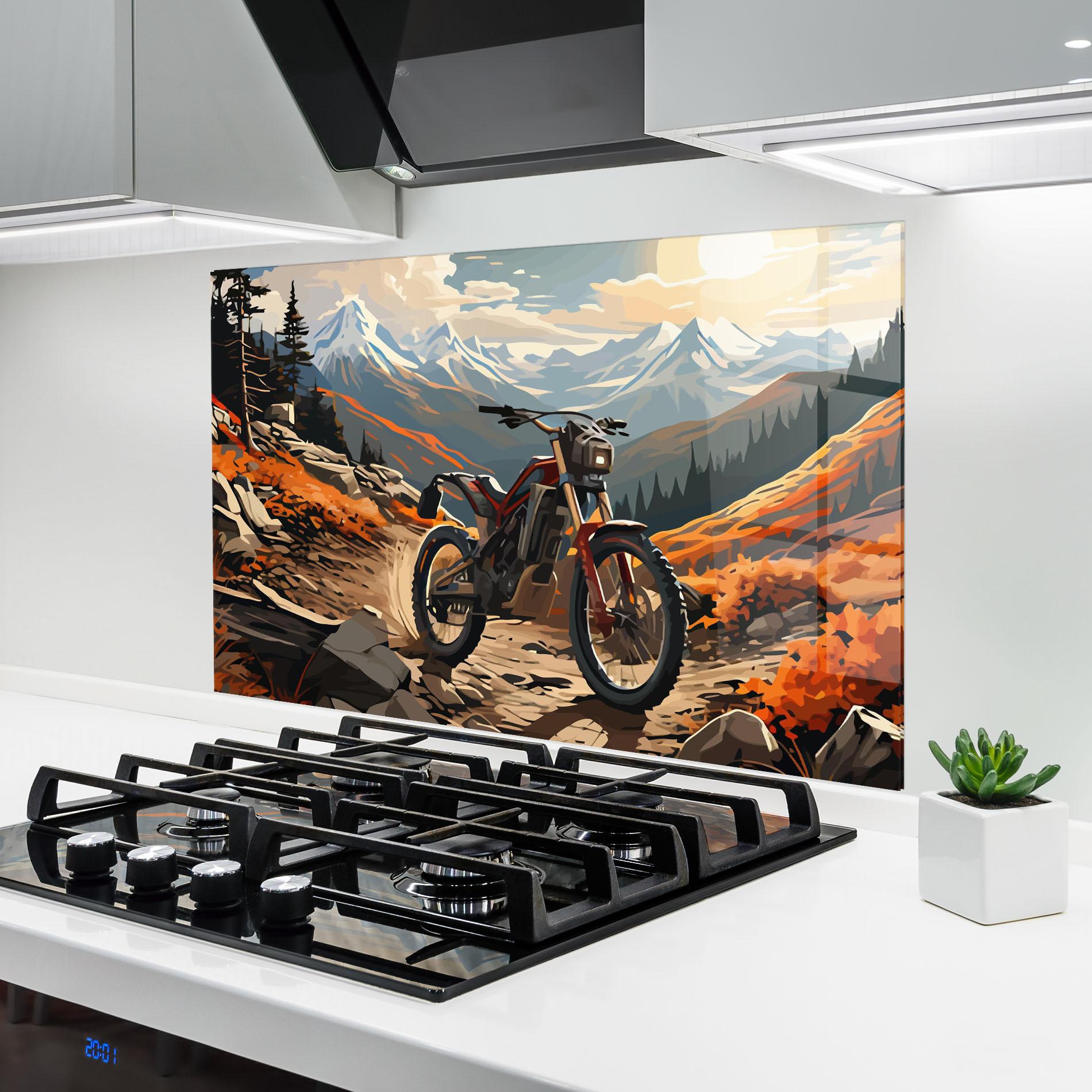 Küchenrückwand Glas Bike Mountain mockup 6
