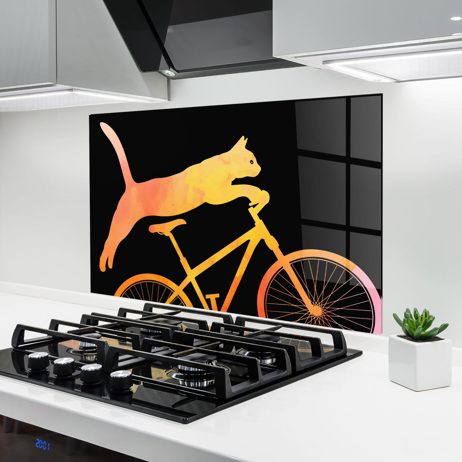 Küchenrückwand Glas Cat Bike mockup 6