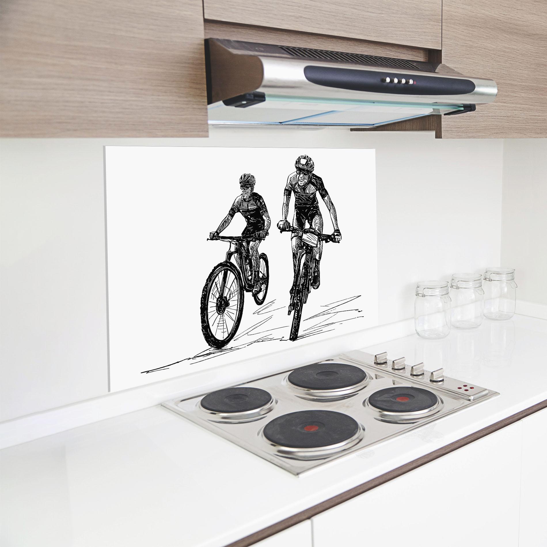 Küchenrückwand Glas Bike Couple Line mockup 8