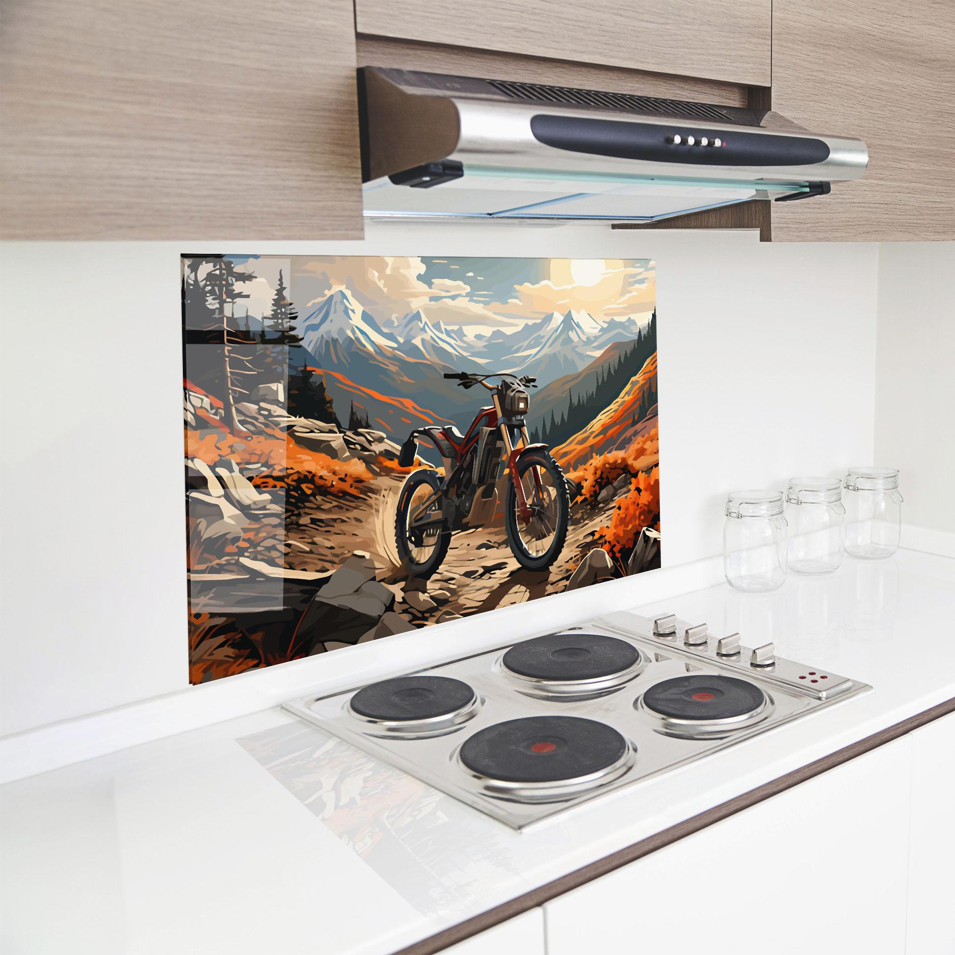 Küchenrückwand Glas Bike Mountain mockup 8