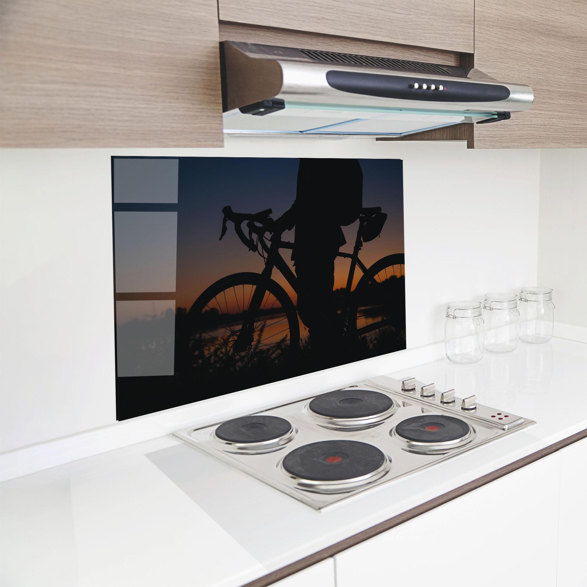 Küchenrückwand Glas Bike Near Lake mockup 8