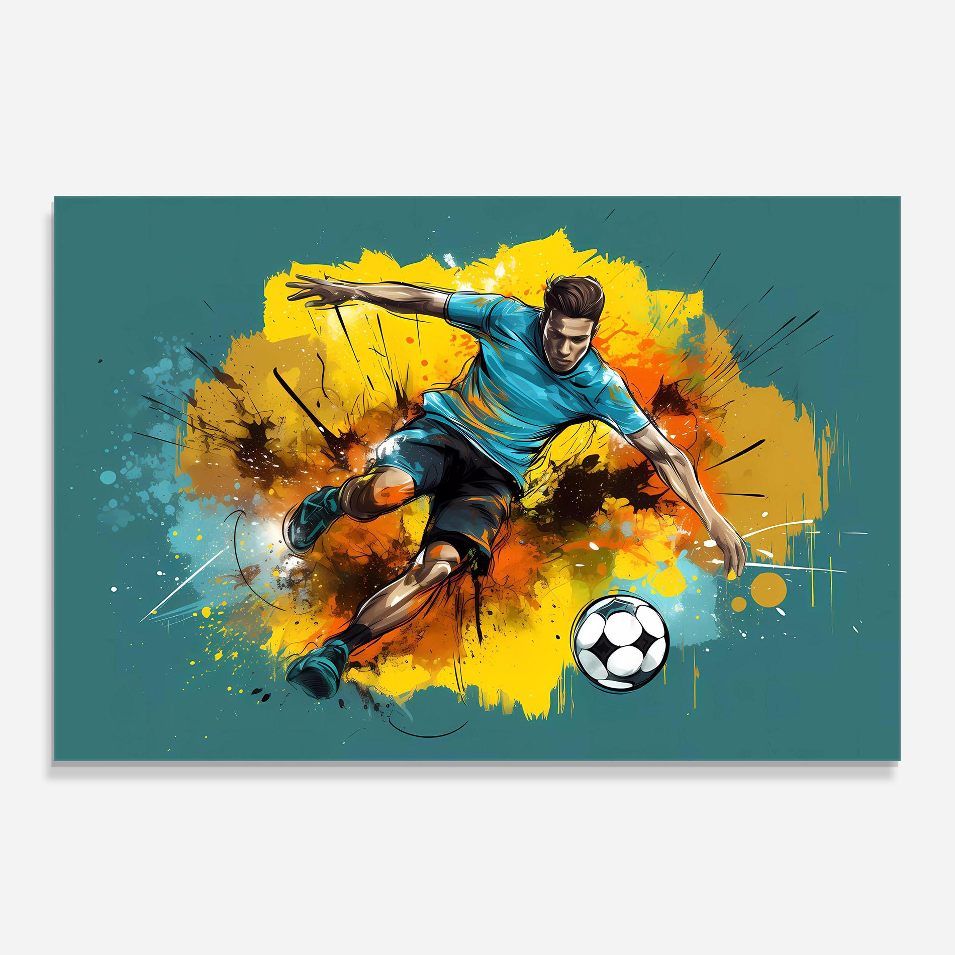 Küchenrückwand Glas Football Player Painting mockup 0