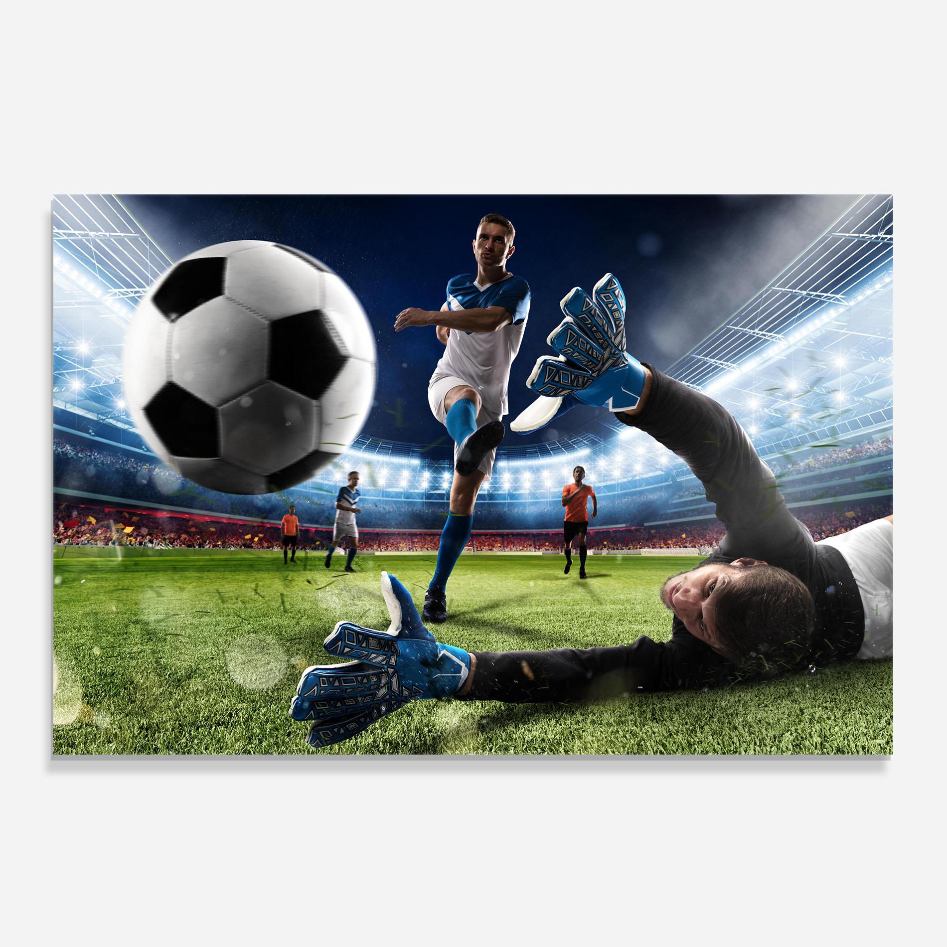 Küchenrückwand Glas Goalkeeper Kicks Ball mockup 0