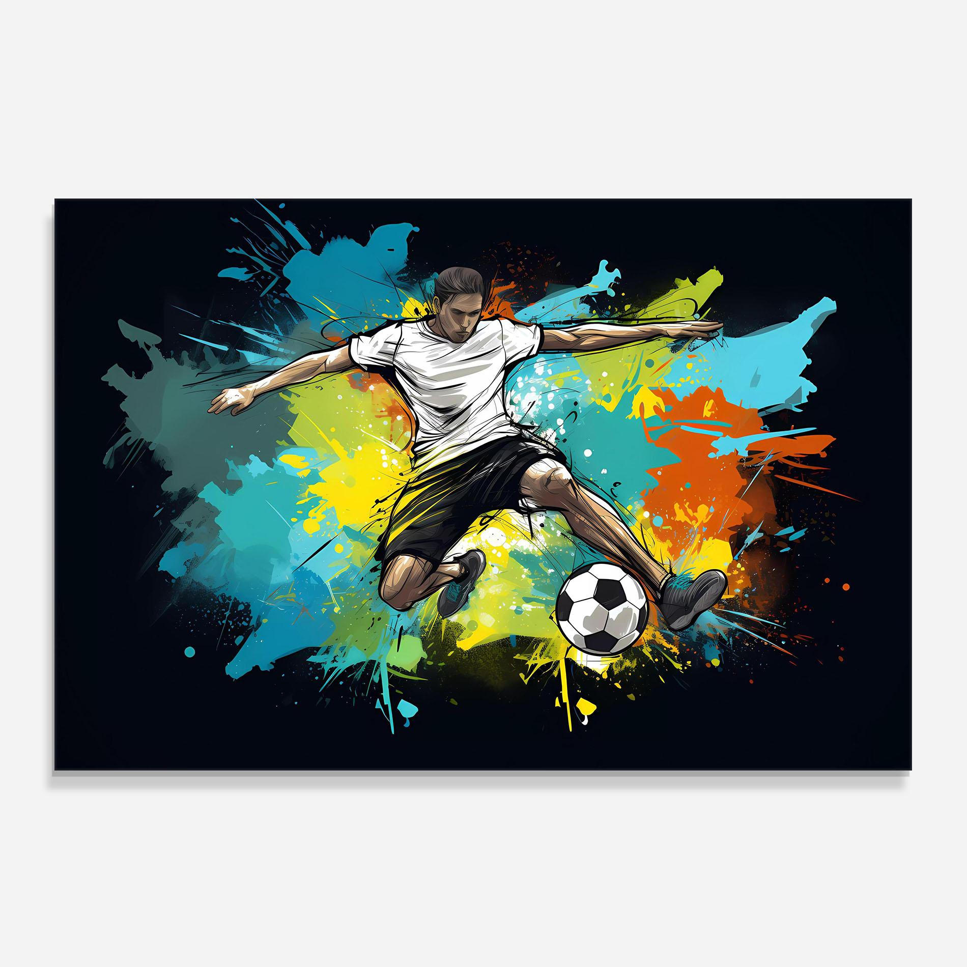 Küchenrückwand Glas Green Paint Football Player mockup 0