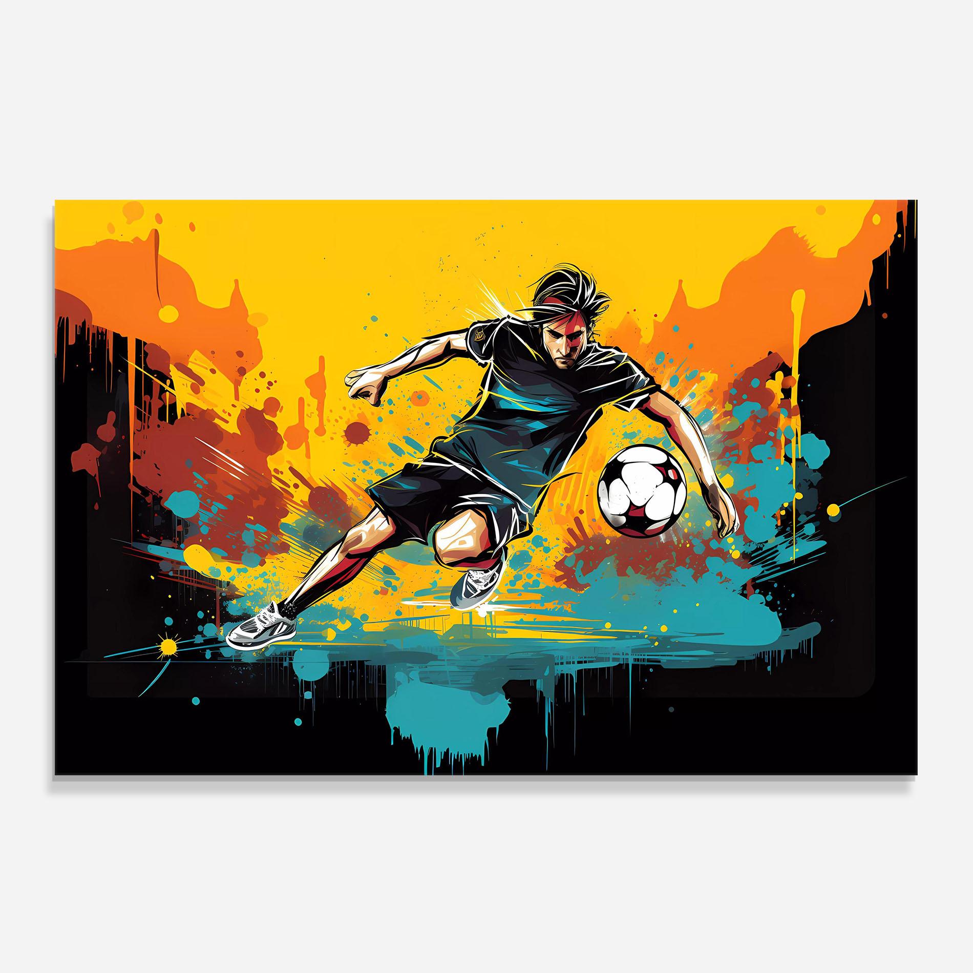 Küchenrückwand Glas Painting Football Player mockup 0