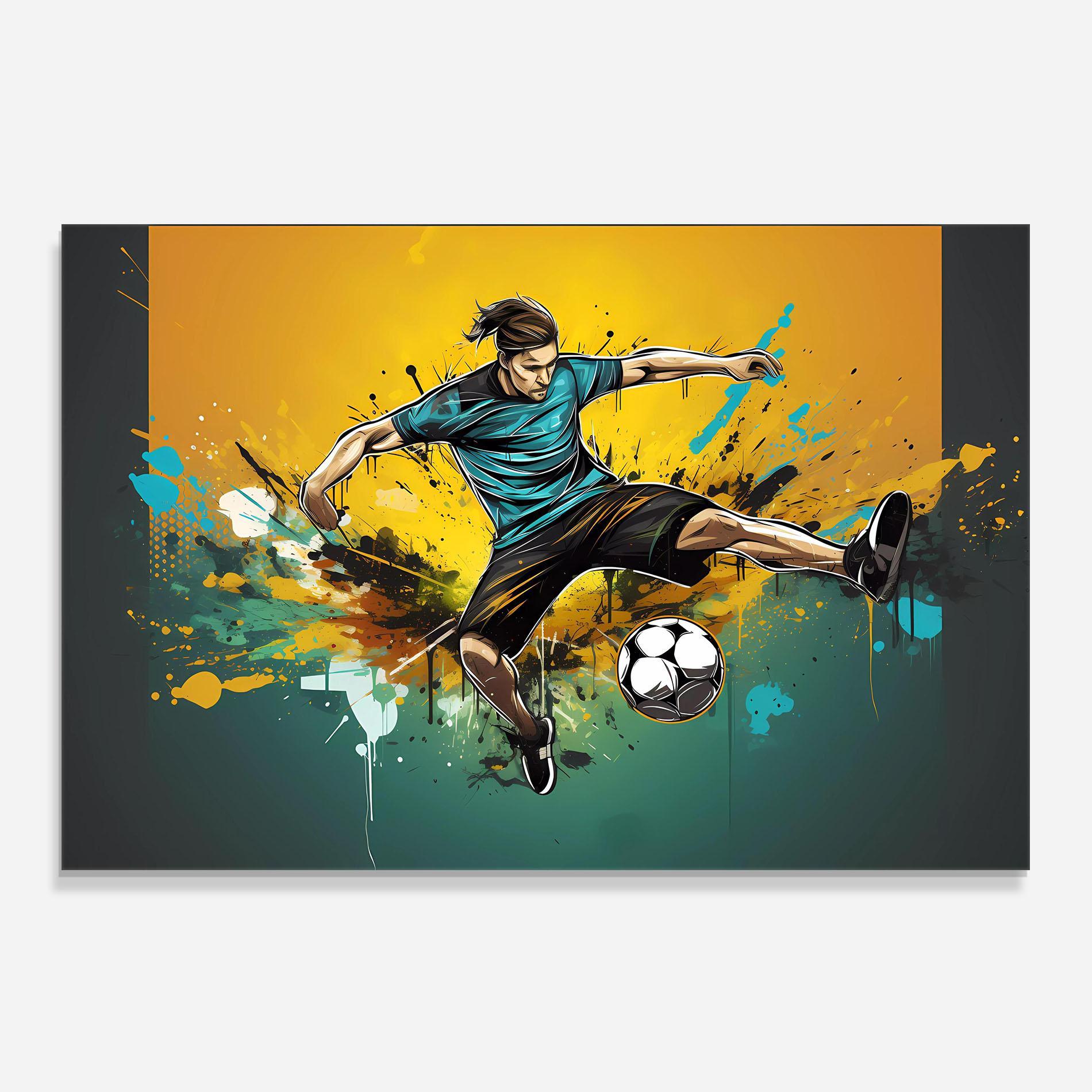 Küchenrückwand Glas Player Kicks Ball mockup 0