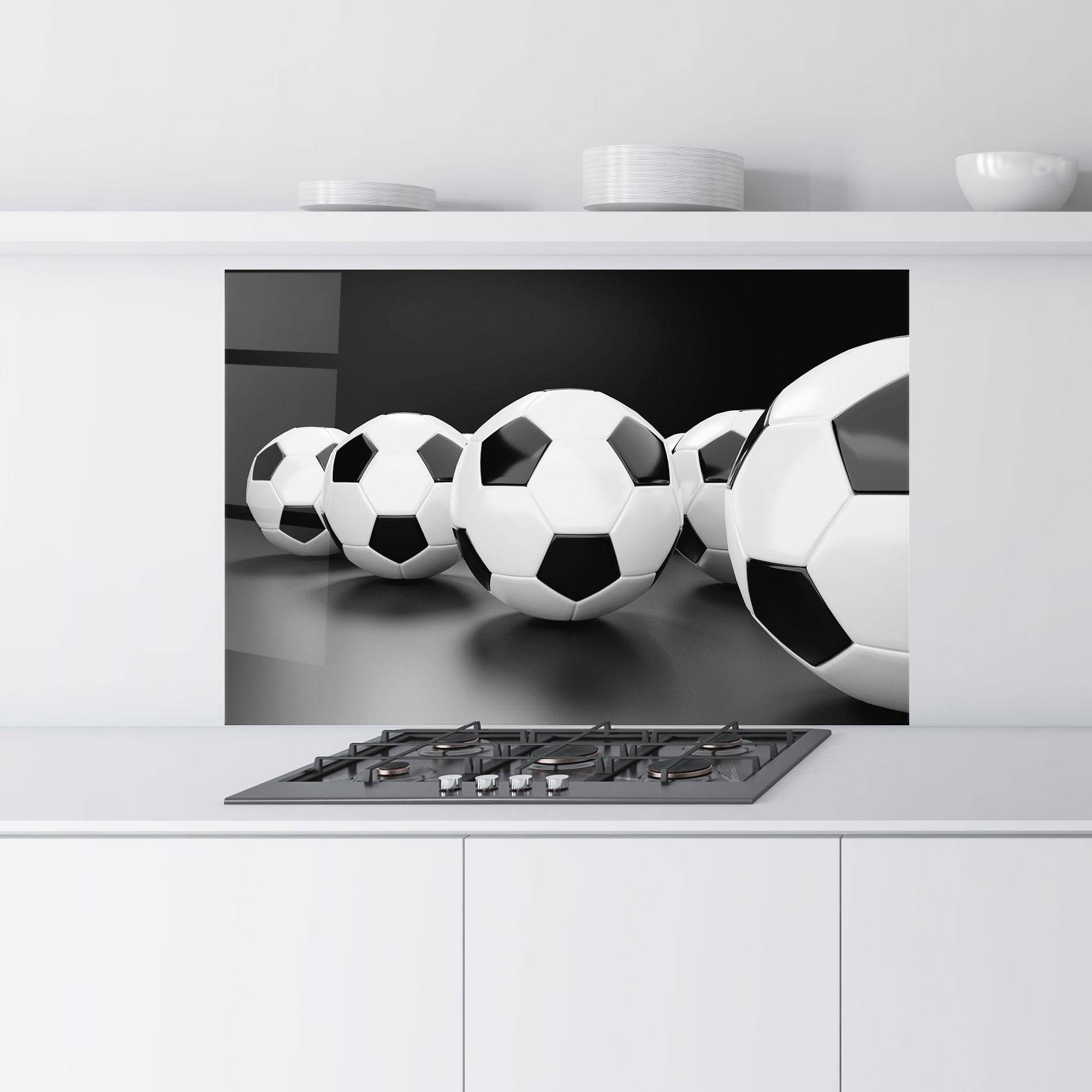 Küchenrückwand Glas Black White Football mockup 9