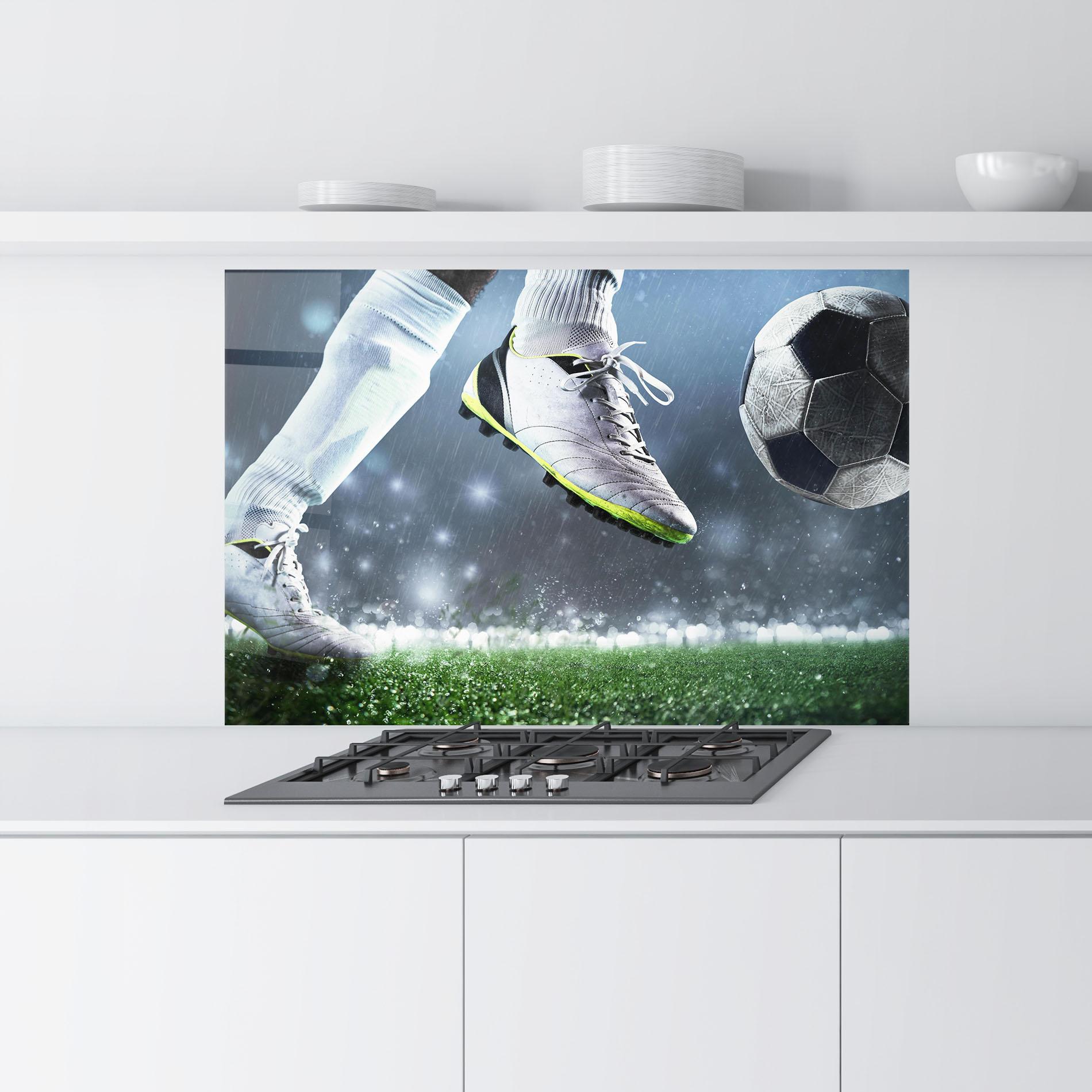 Küchenrückwand Glas Close Up Football Scene mockup 9